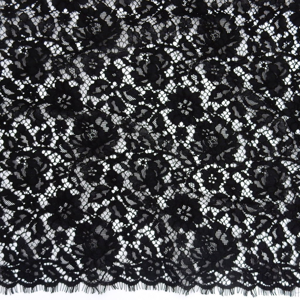 Double Sided Eyelash Scalloped Border Lace Fabric 911177 Black