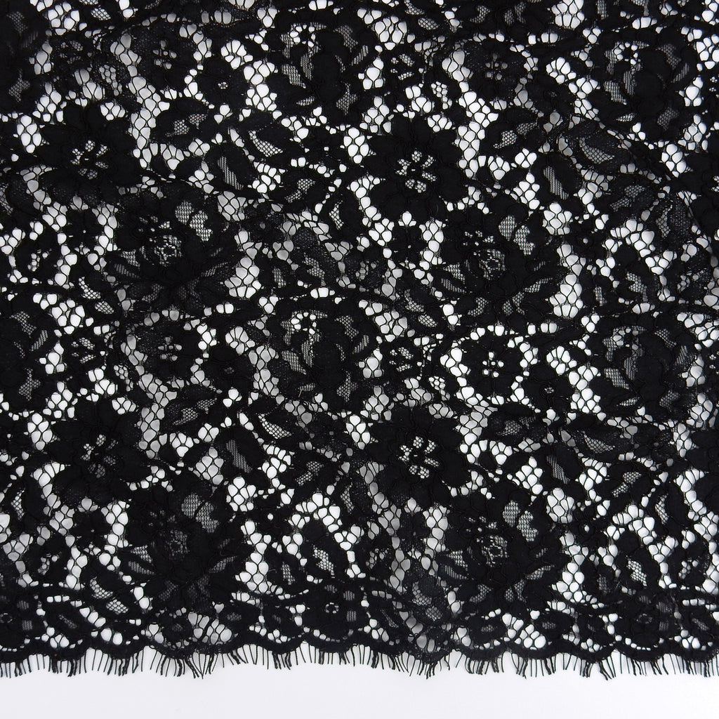 Double Sided Eyelash Scalloped Border Lace Fabric 911177 Black