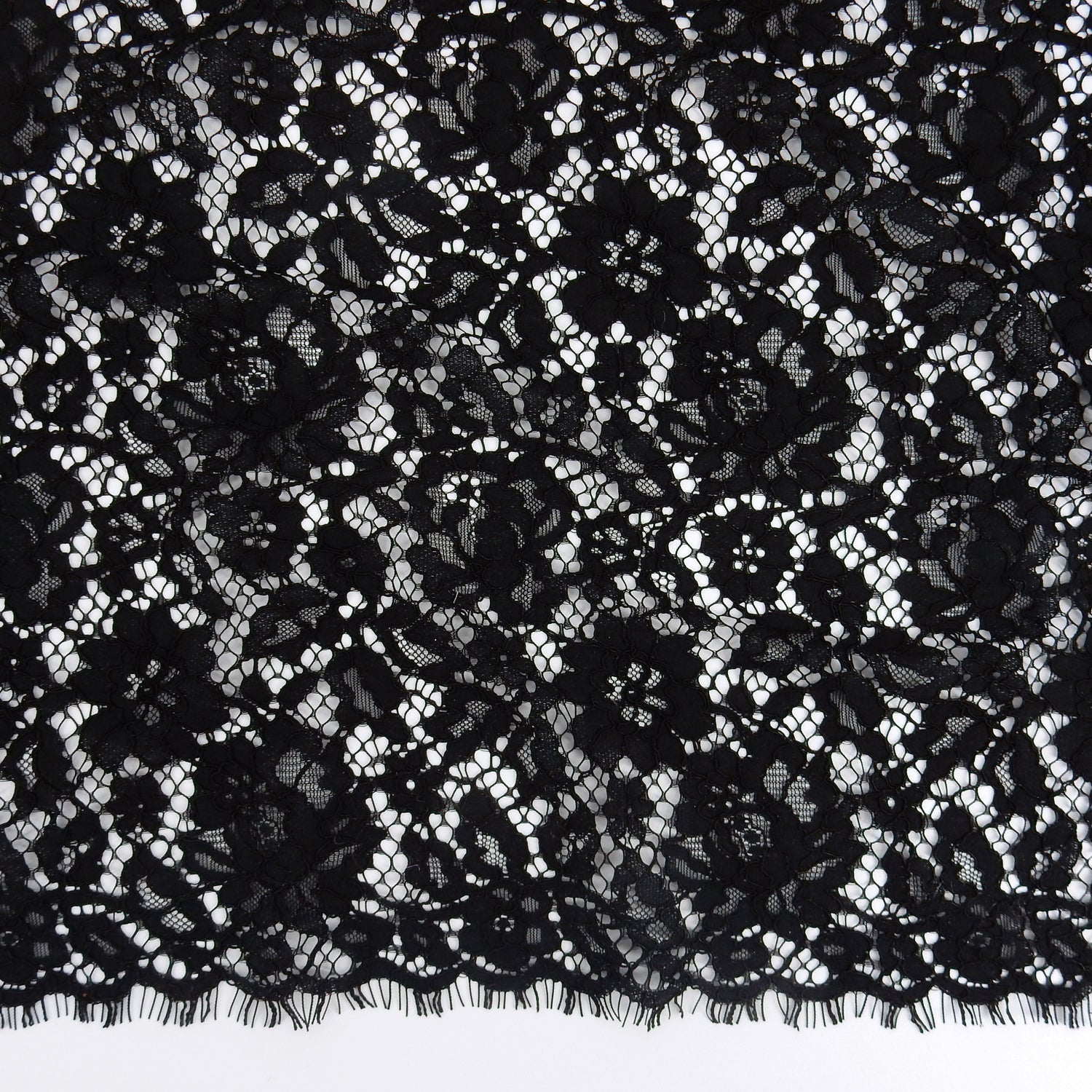 Double Sided Eyelash Scalloped Border Lace Fabric 911177 Black