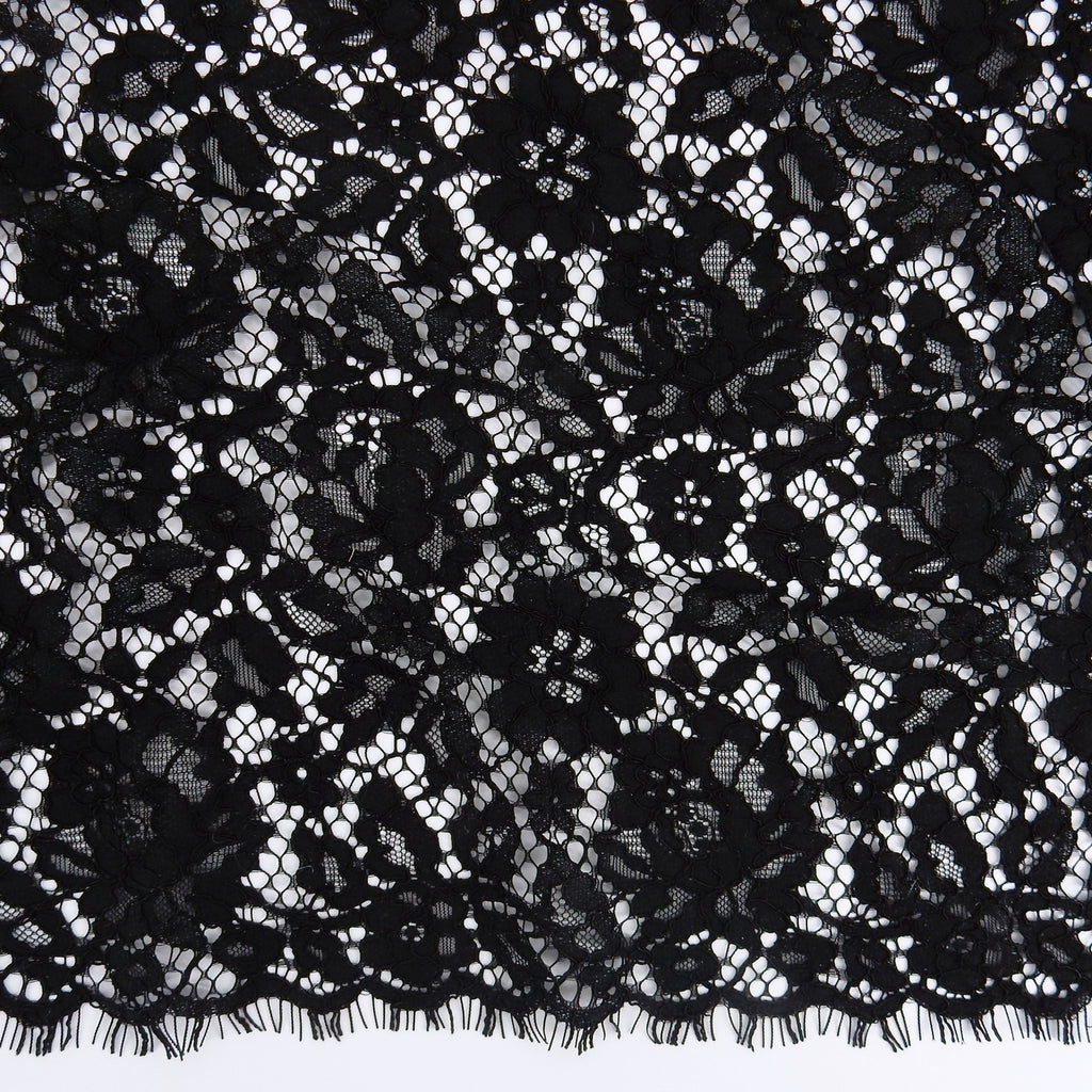 Double Sided Eyelash Scalloped Border Lace Fabric 911177 Black