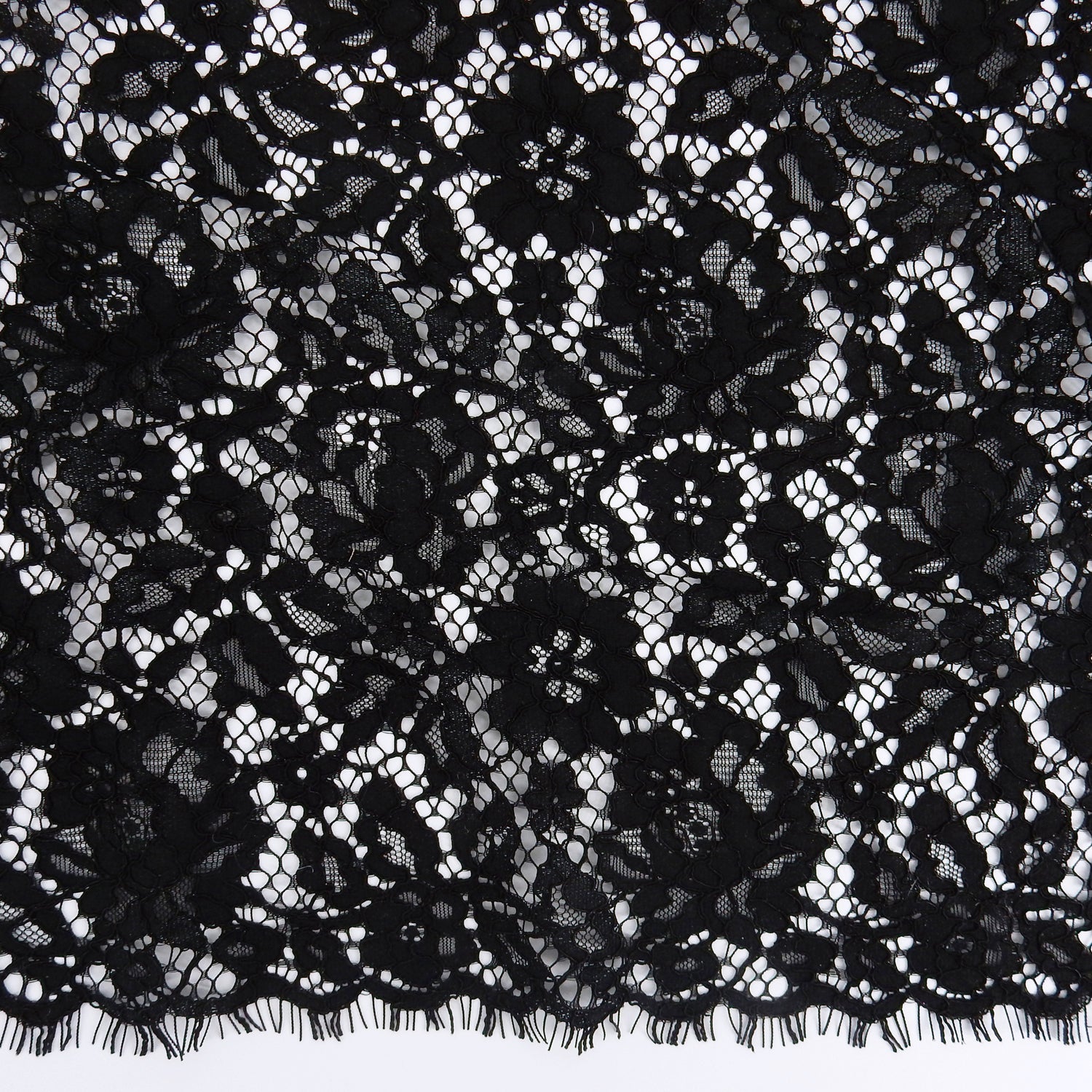 Double Sided Eyelash Scalloped Border Lace Fabric 911177 Black