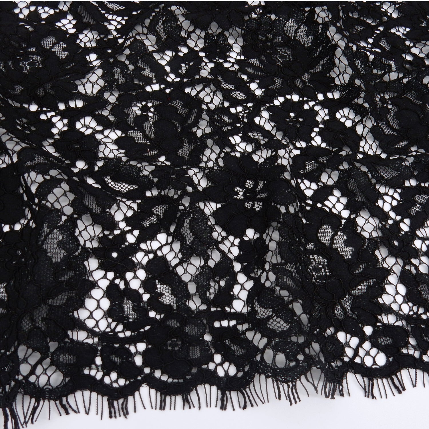 Double Sided Eyelash Scalloped Border Lace Fabric 911177 Black