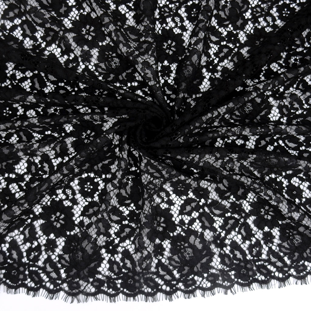 Double Sided Eyelash Scalloped Border Lace Fabric 911177 Black