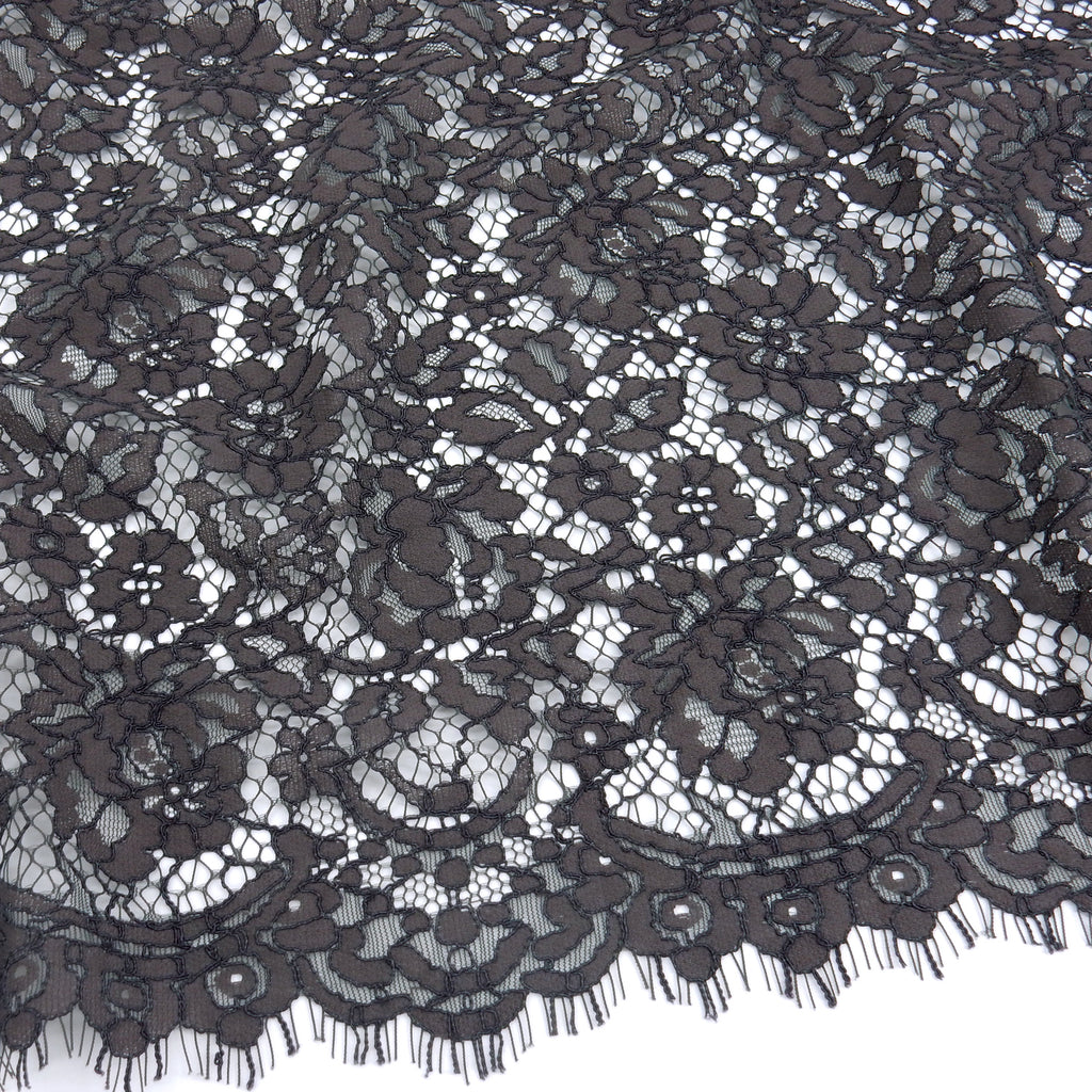 Double Sided Eyelash Scalloped Border Lace Fabric 911177 Grey