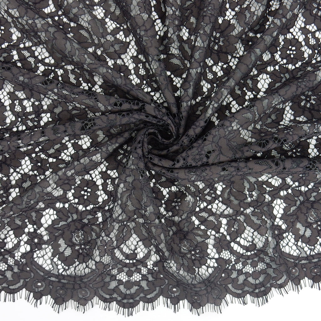 Double Sided Eyelash Scalloped Border Lace Fabric 911177 Grey