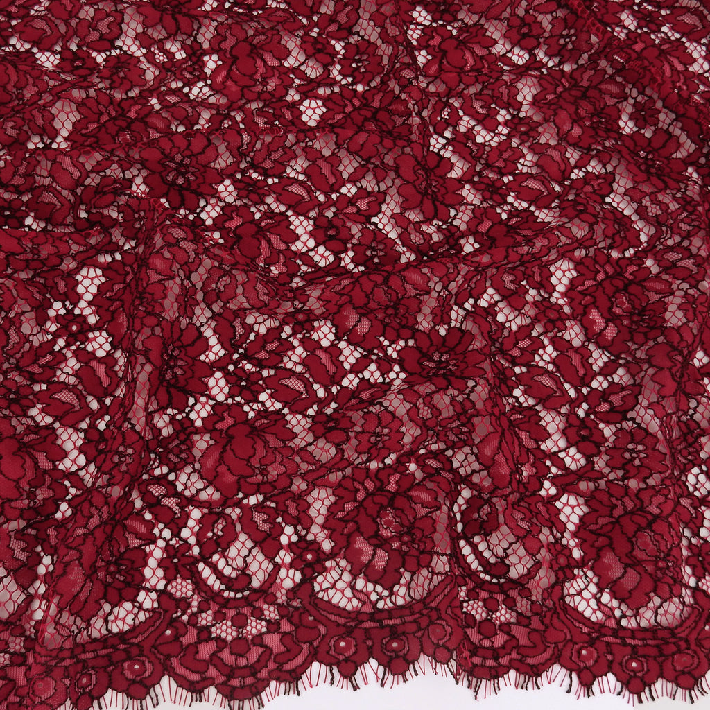 Double Sided Eyelash Scalloped Border Lace Fabric 911177 Red/Black