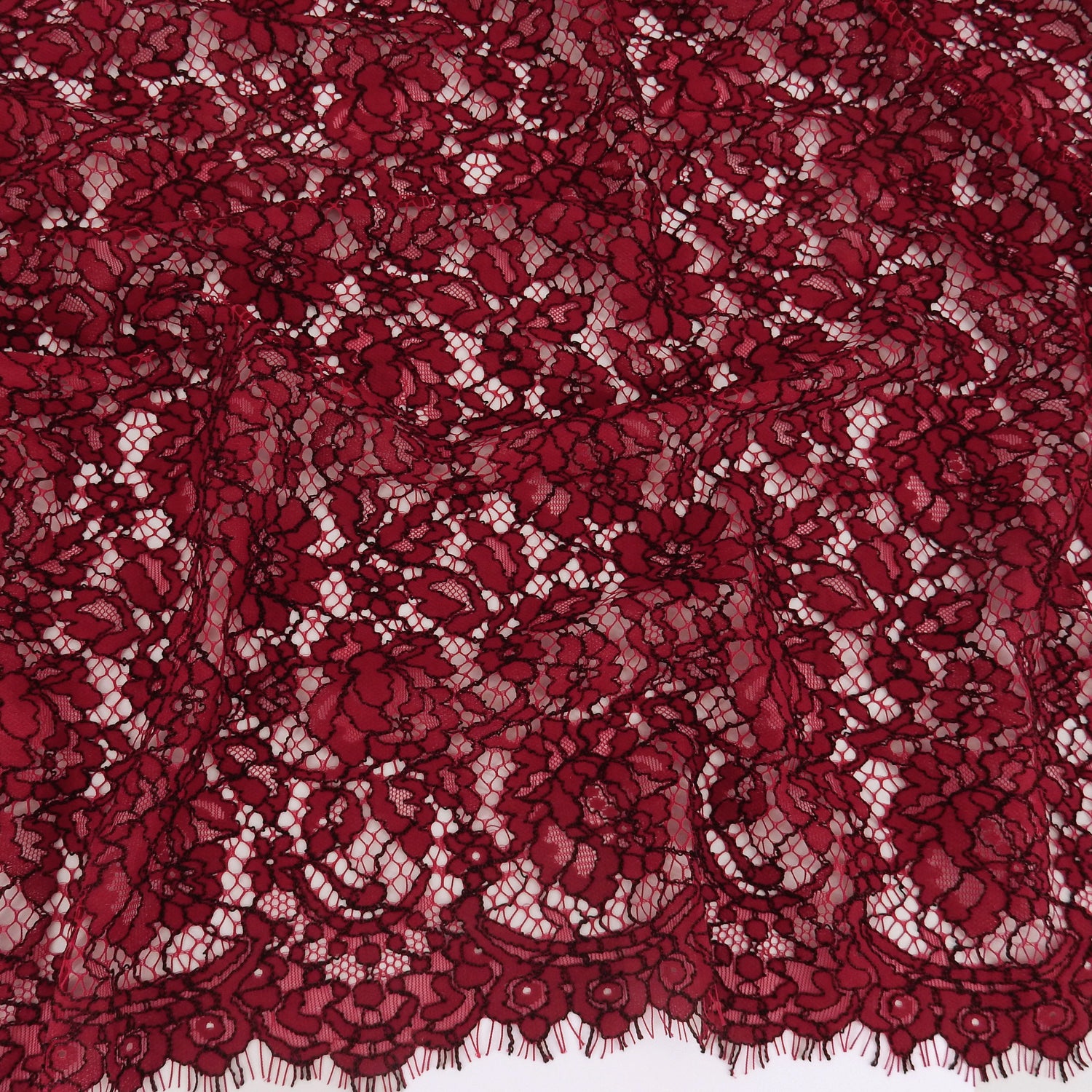 Double Sided Eyelash Scalloped Border Lace Fabric 911177 Red/Black