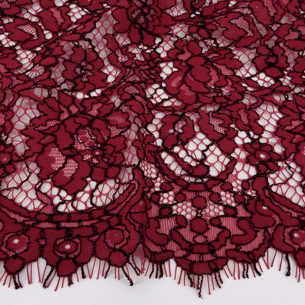 Double Sided Eyelash Scalloped Border Lace Fabric 911177 Red/Black