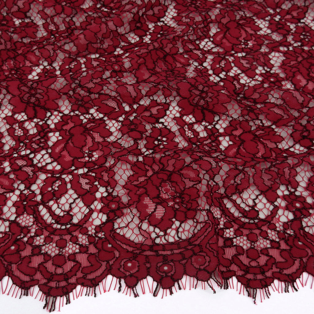 Double Sided Eyelash Scalloped Border Lace Fabric 911177 Red/Black