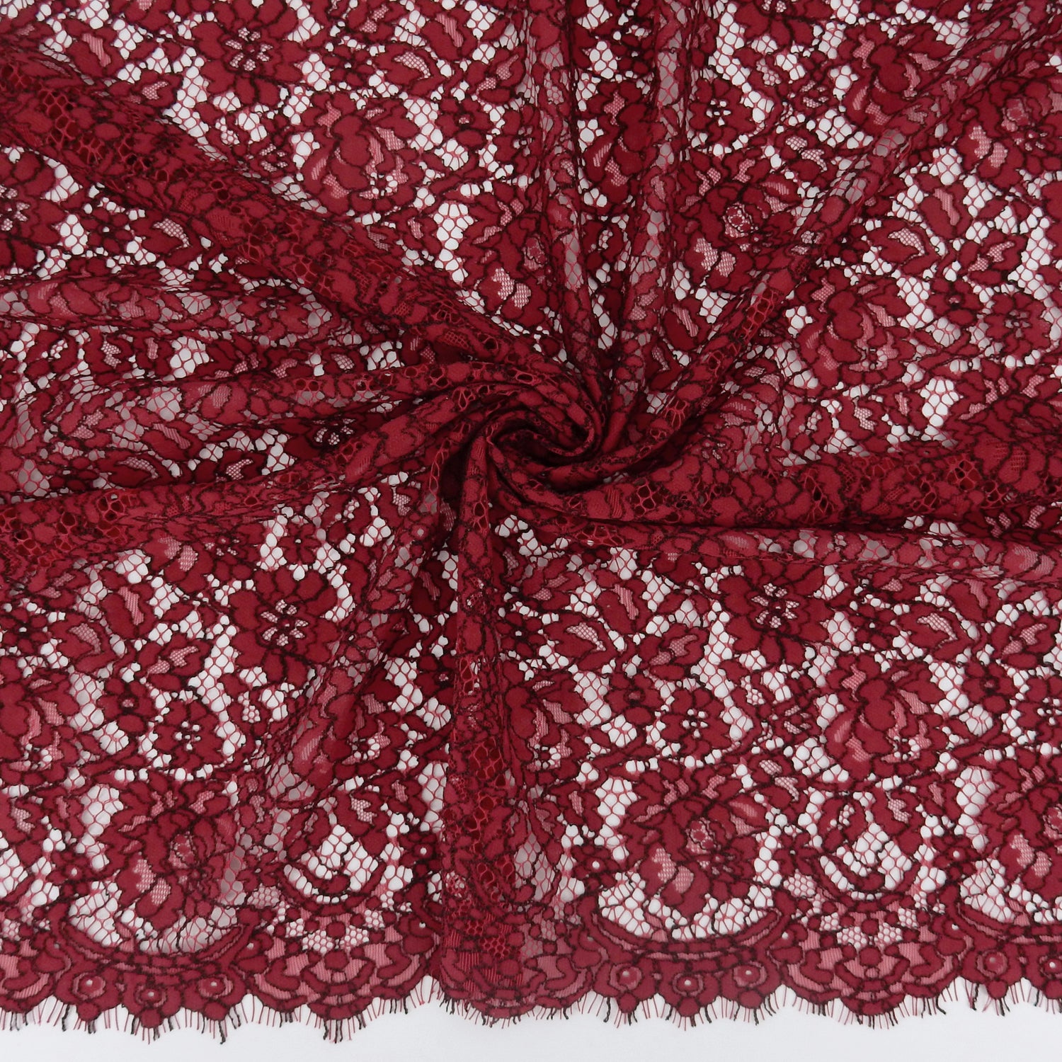 Double Sided Eyelash Scalloped Border Lace Fabric 911177 Red/Black
