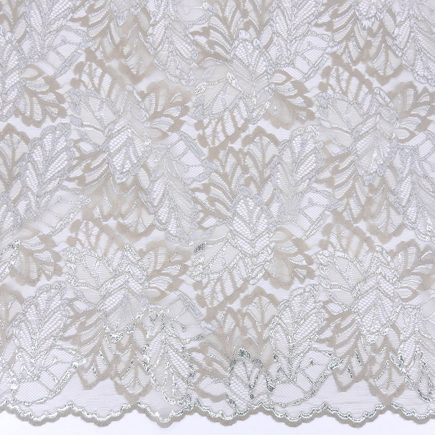 Double Sided Eyelash Scalloped Border Lace Fabric 9254 Sandstone/Silver