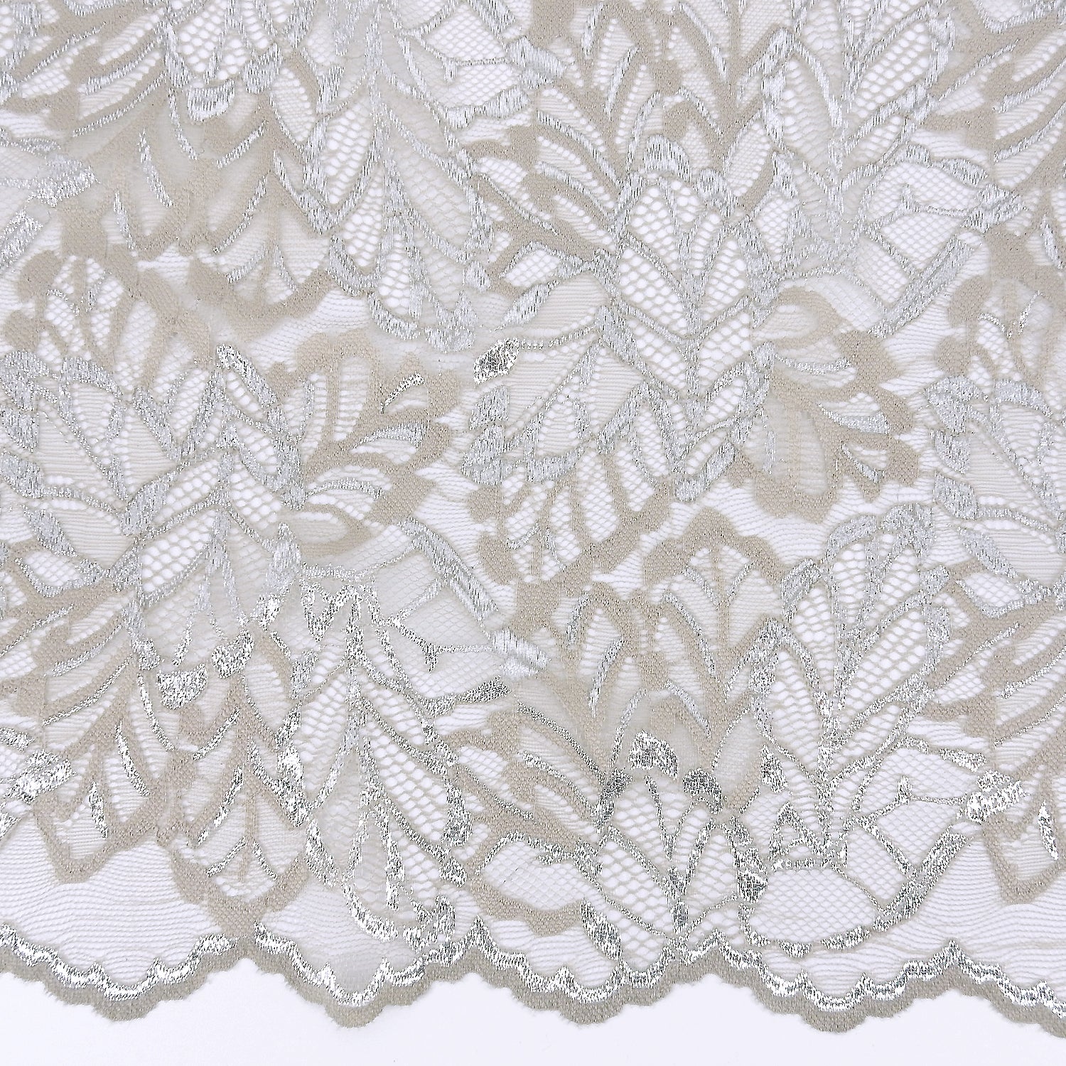 Double Sided Eyelash Scalloped Border Klauber Lace Fabric 9254 Sandstone/Silver