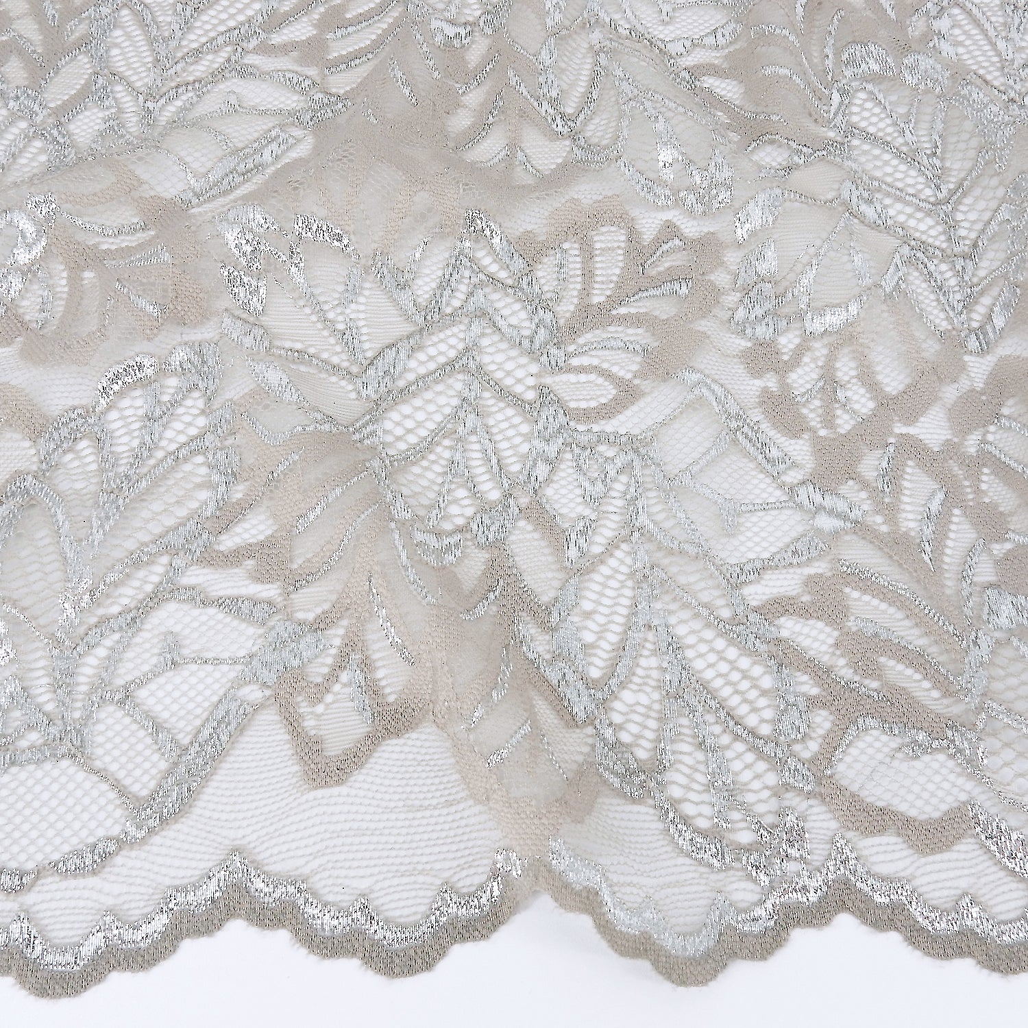Double Sided Eyelash Scalloped Border Klauber Lace Fabric 9254 Sandstone/Silver