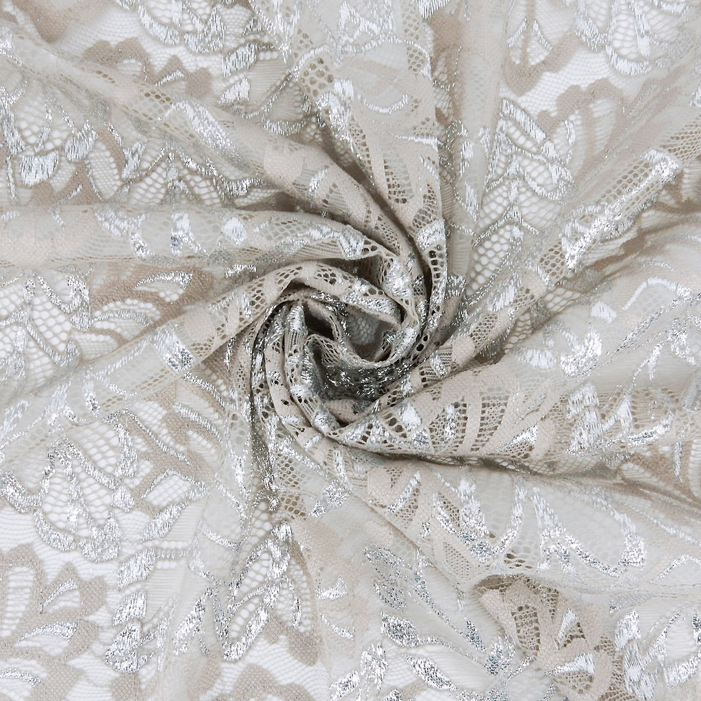 Double Sided Eyelash Scalloped Border Lace Fabric 9254 Sandstone/Silver