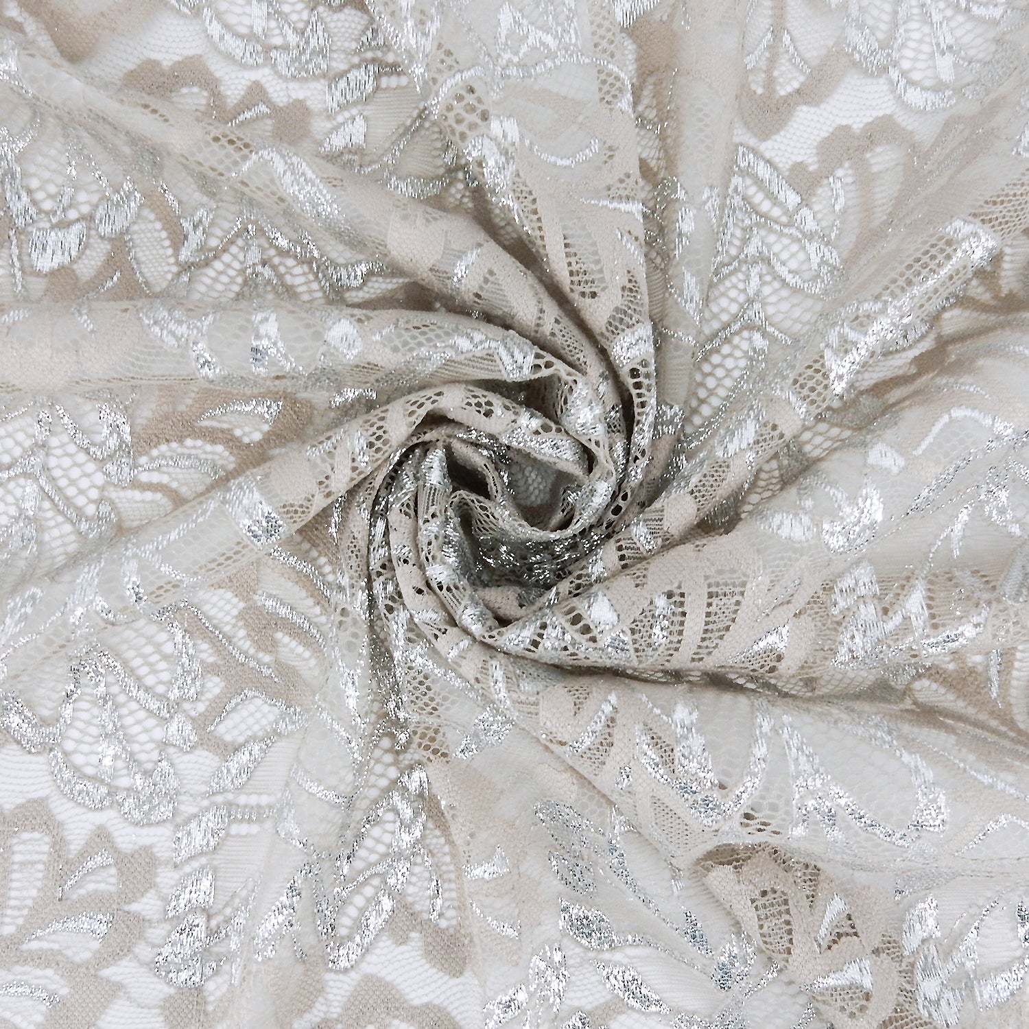 Double Sided Eyelash Scalloped Border Klauber Lace Fabric 9254 Sandstone/Silver