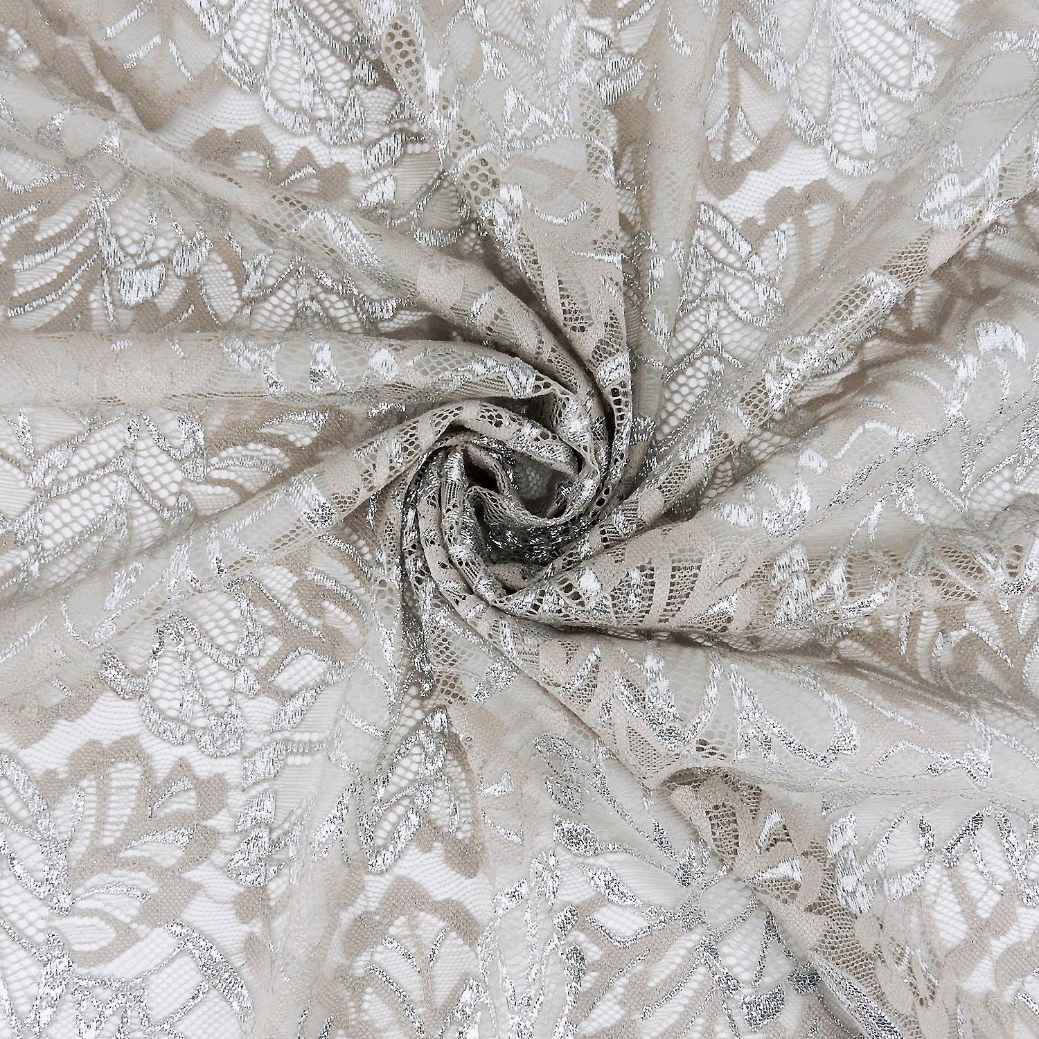 Double Sided Eyelash Scalloped Border Klauber Lace Fabric 9254 Sandstone/Silver