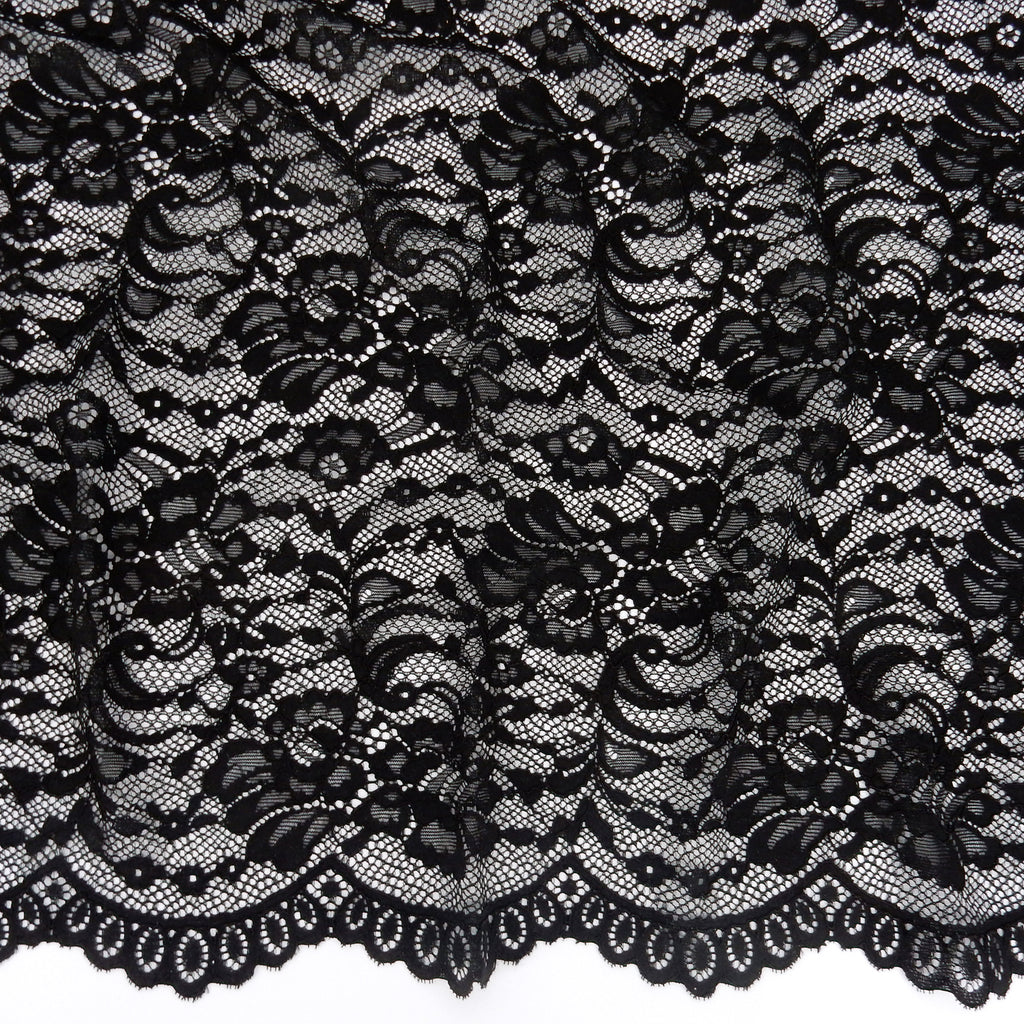 Double Sided Eyelash Border Stretch Mesh Lace Fabric 9492 Black