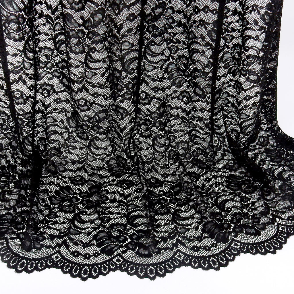 Double Sided Eyelash Border Stretch Mesh Lace Fabric 9492 Black