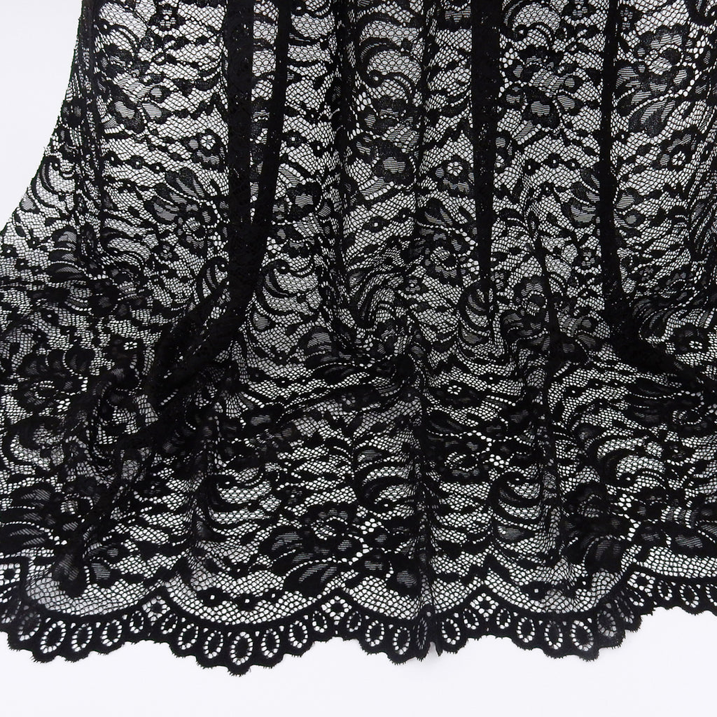 Double Sided Eyelash Border Stretch Mesh Lace Fabric 9492 Black