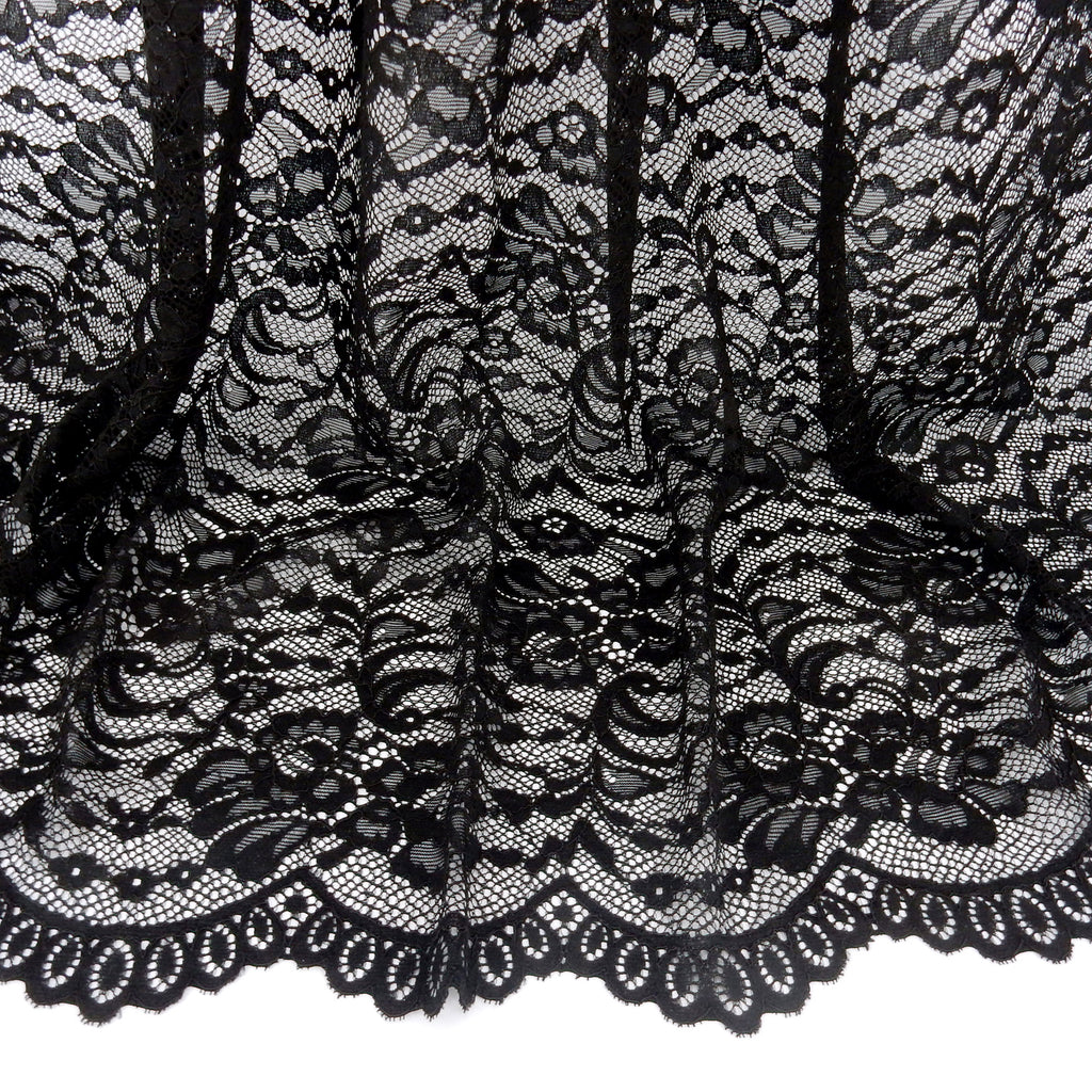 Double Sided Eyelash Border Stretch Mesh Lace Fabric 9492 Black