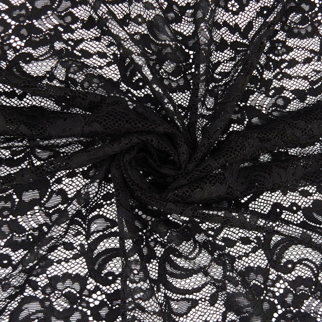 Double Sided Eyelash Border Stretch Mesh Lace Fabric 9492 Black