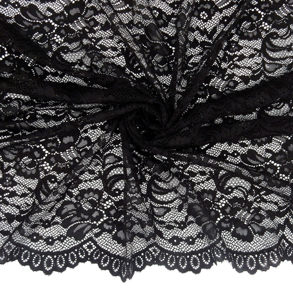 Double Sided Eyelash Border Stretch Mesh Lace Fabric 9492 Black