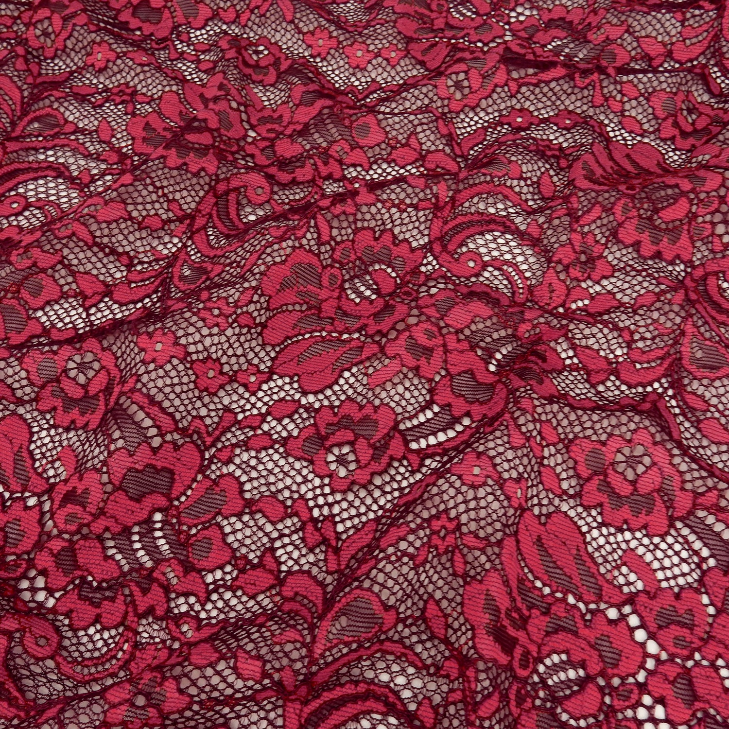 Double Eyelash Border Stretch Mesh Klauber Lace Fabric 9492 Fig/ Cherry Tomato