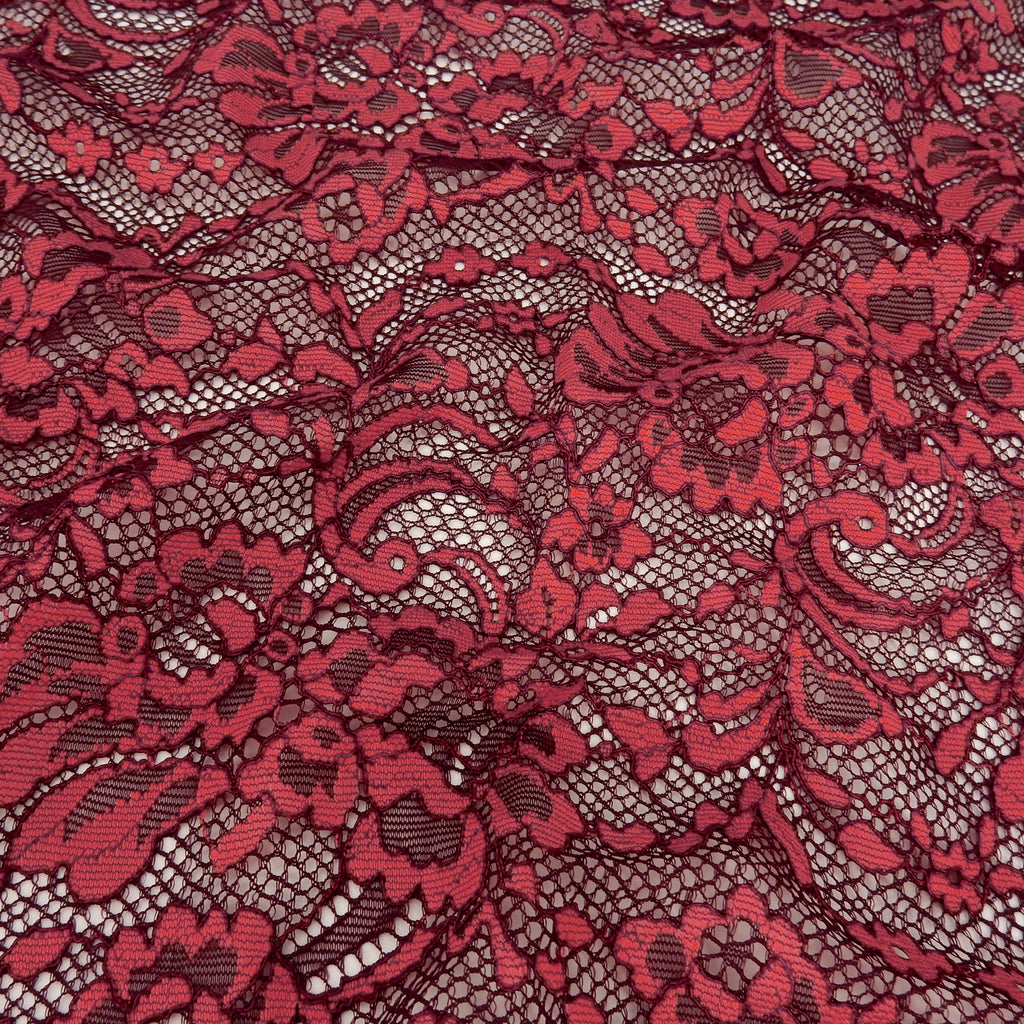 Double Sided Eyelash Border Stretch Mesh Lace Fabric 9492 Fig/ Cherry Tomato