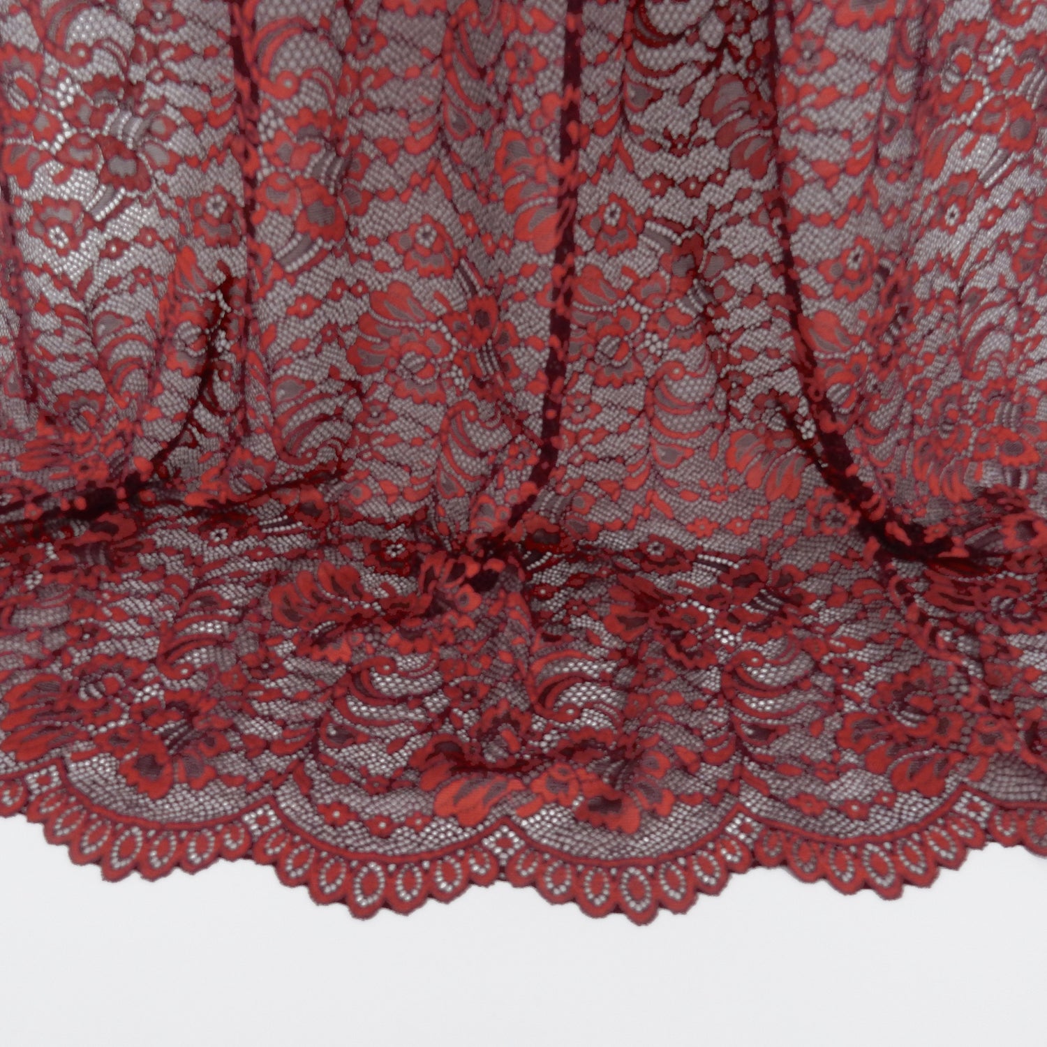 Double Eyelash Border Stretch Mesh Klauber Lace Fabric 9492 Fig/ Cherry Tomato