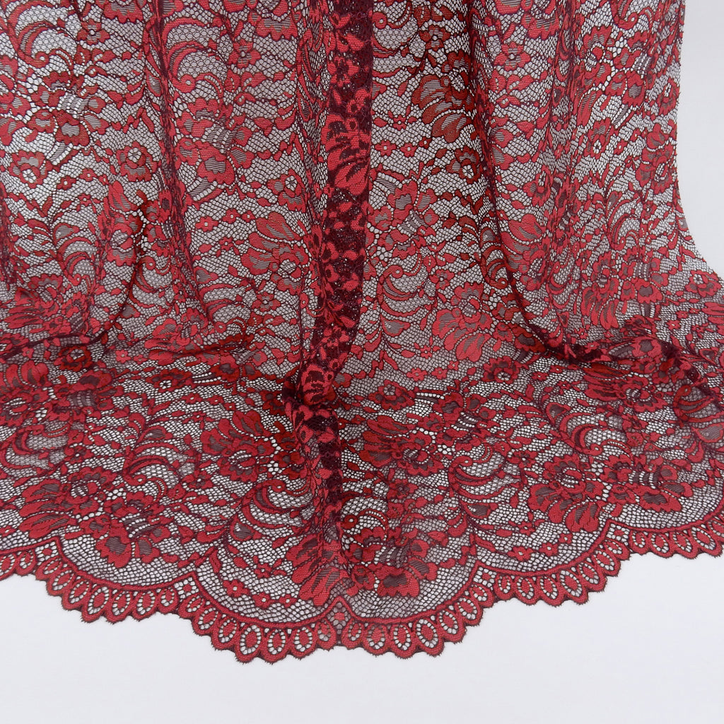 Double Sided Eyelash Border Stretch Mesh Lace Fabric 9492 Fig/ Cherry Tomato