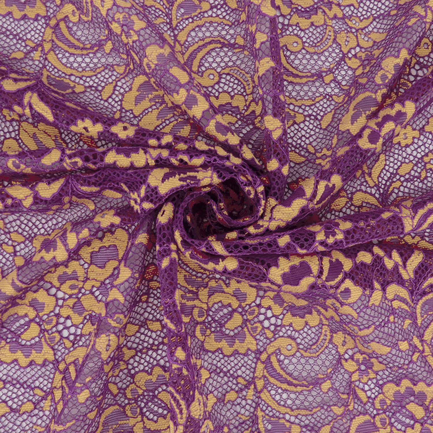Double Sided Eyelash Border Stretch Mesh Lace Fabric 9492 Sparkling Grape/ Iced Popp