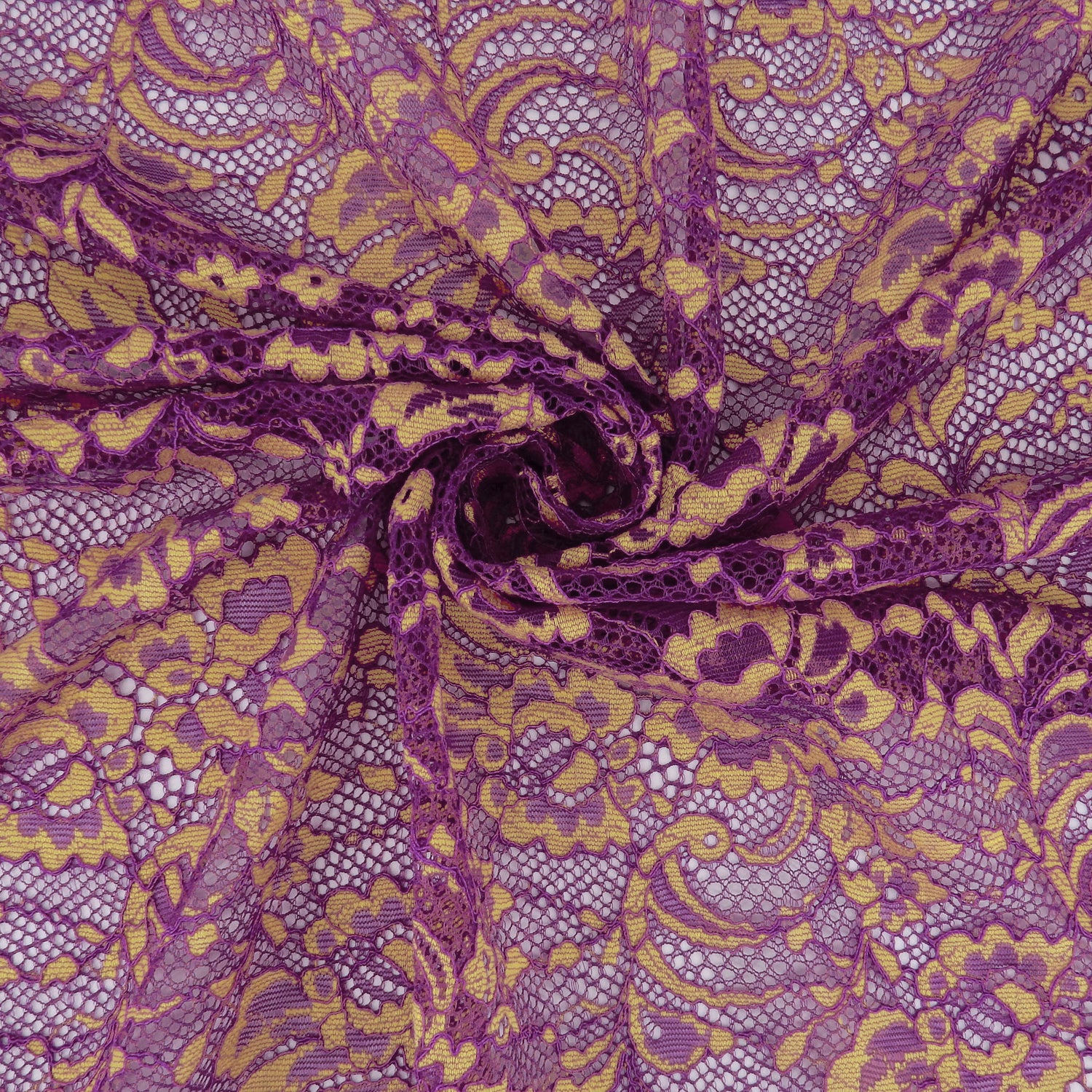 Double Sided Eyelash Border Stretch Mesh Lace Fabric 9492 Sparkling Grape/ Iced Popp