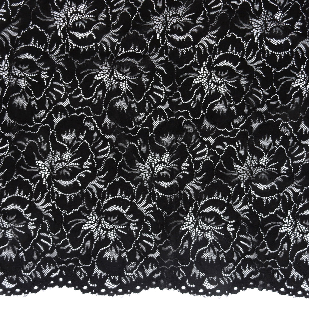 Embroidered Double Sided Border Stretch Lace Fabric 9739 Black