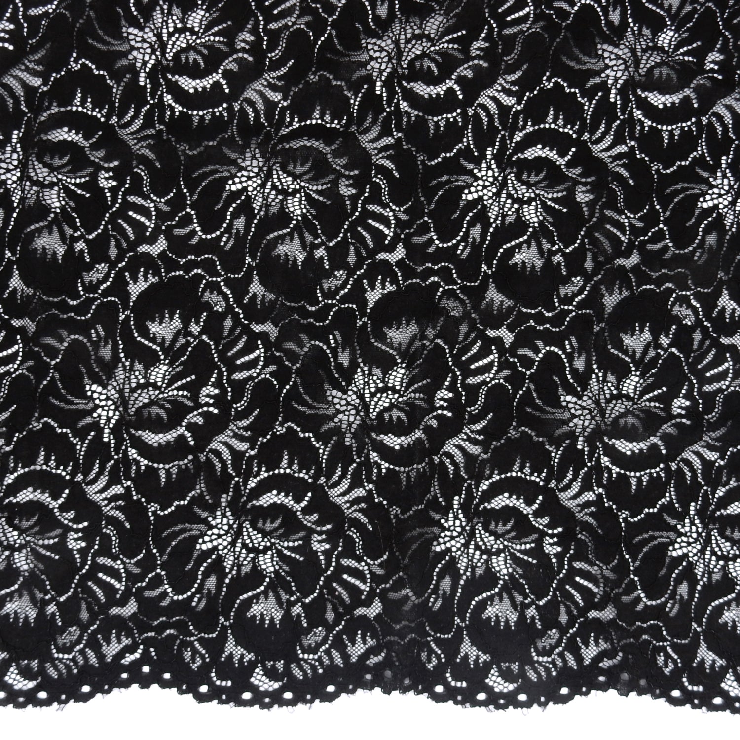 Embroidered Double Sided Border Stretch Lace Fabric 9739 Black