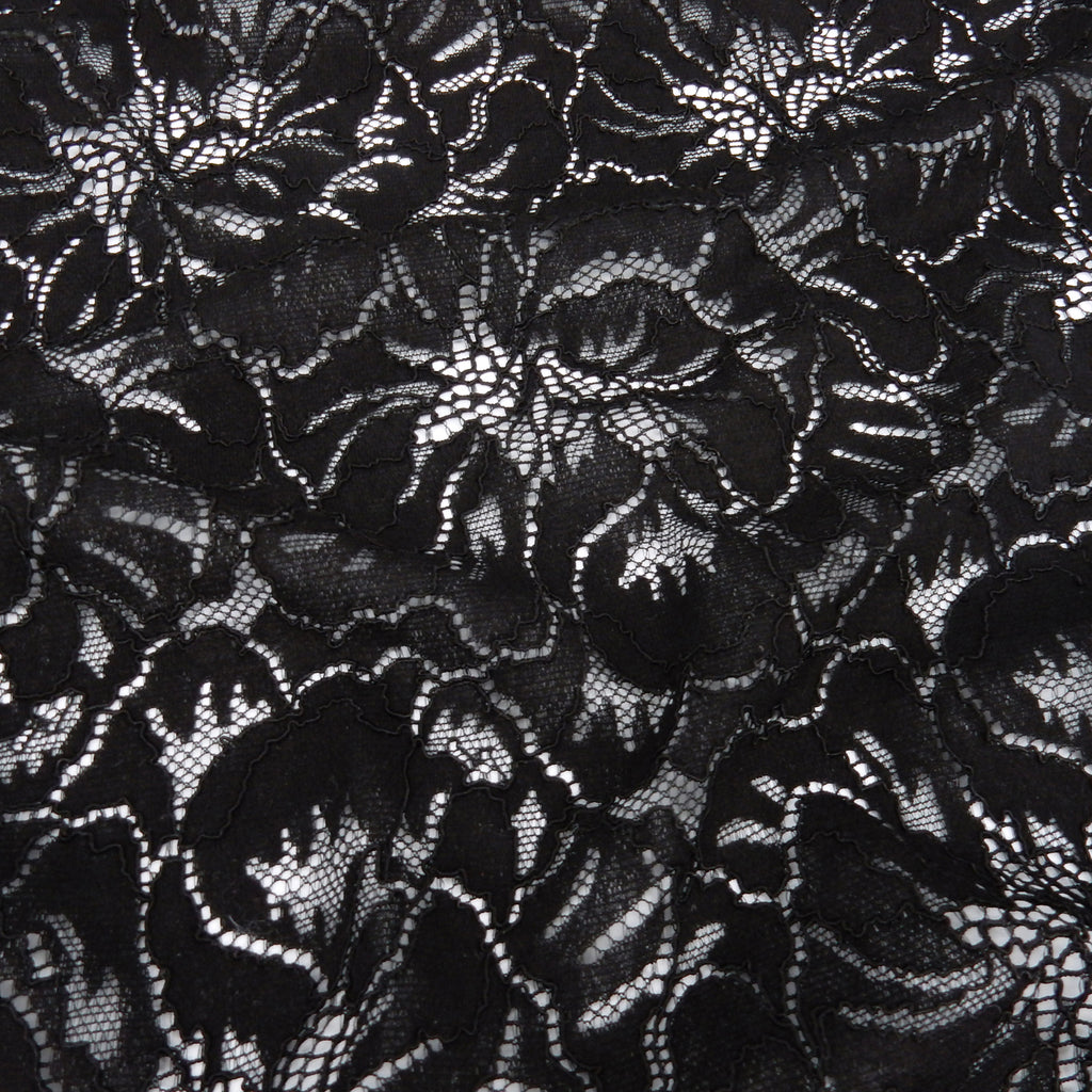 Embroidered Double Sided Border Stretch Lace Fabric 9739 Black