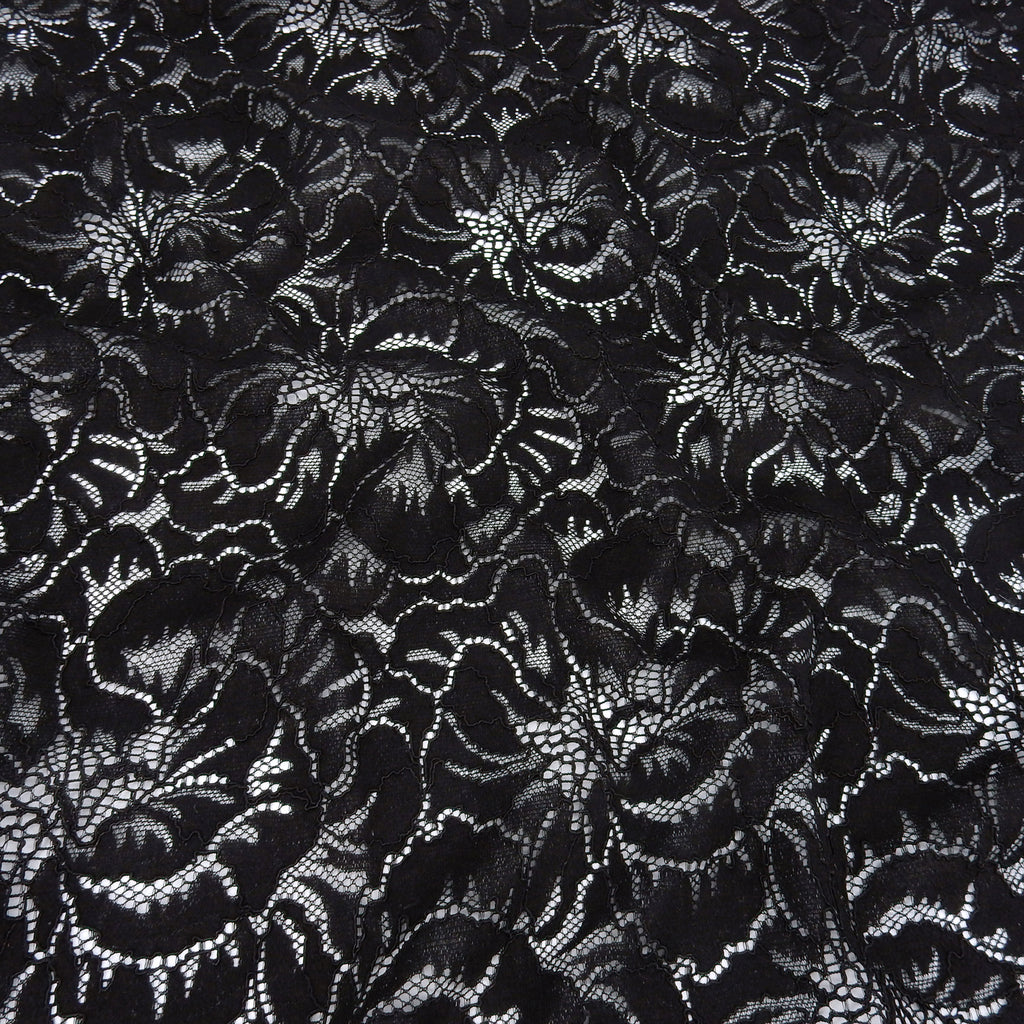Embroidered Double Sided Border Stretch Lace Fabric 9739 Black