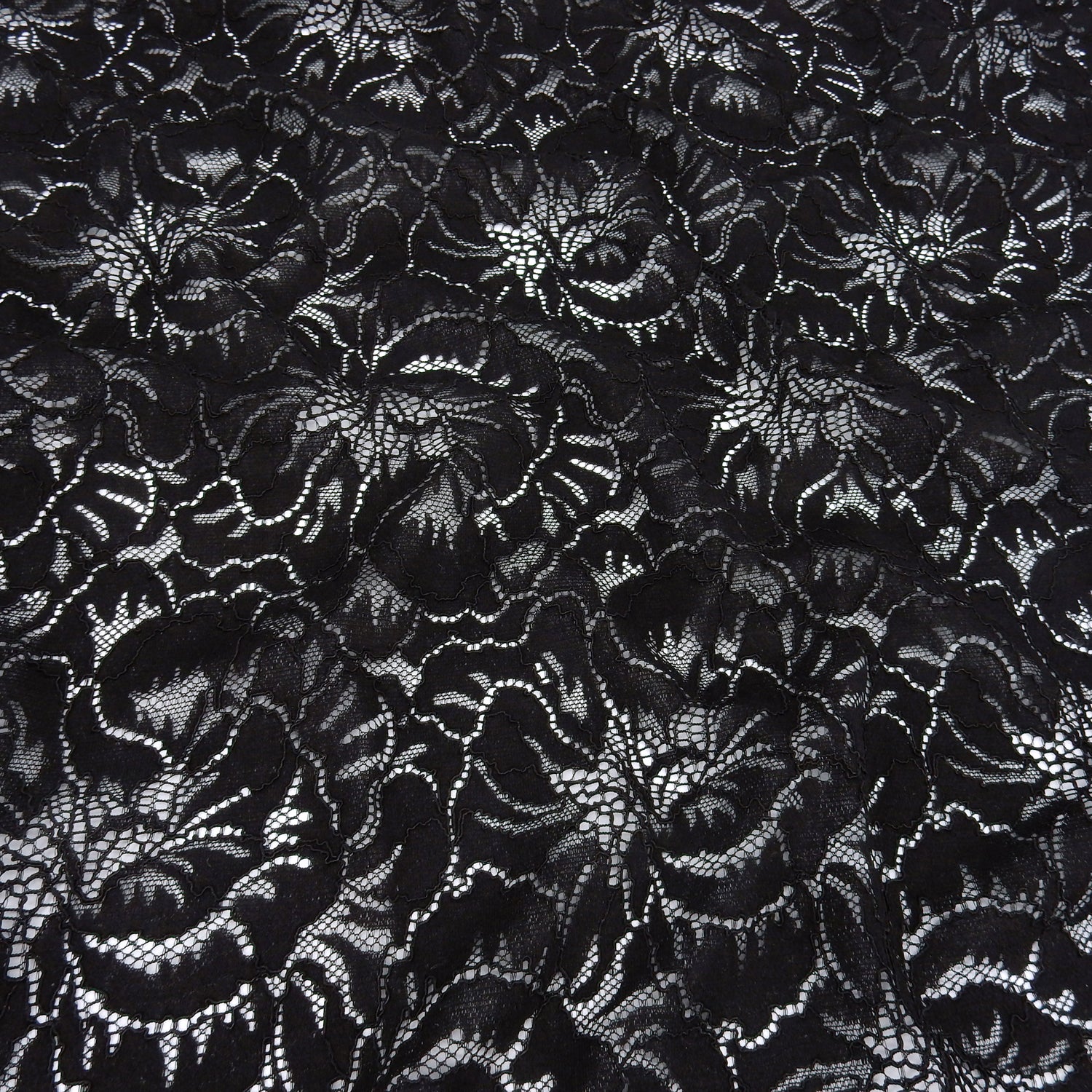 Embroidered Double Sided Border Stretch Lace Fabric 9739 Black