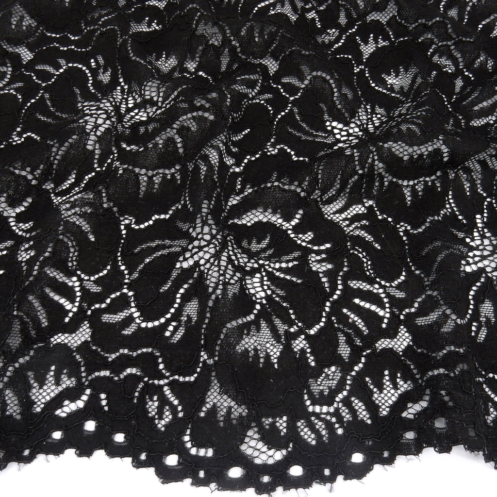 Embroidered Double Sided Border Stretch Lace Fabric 9739 Black