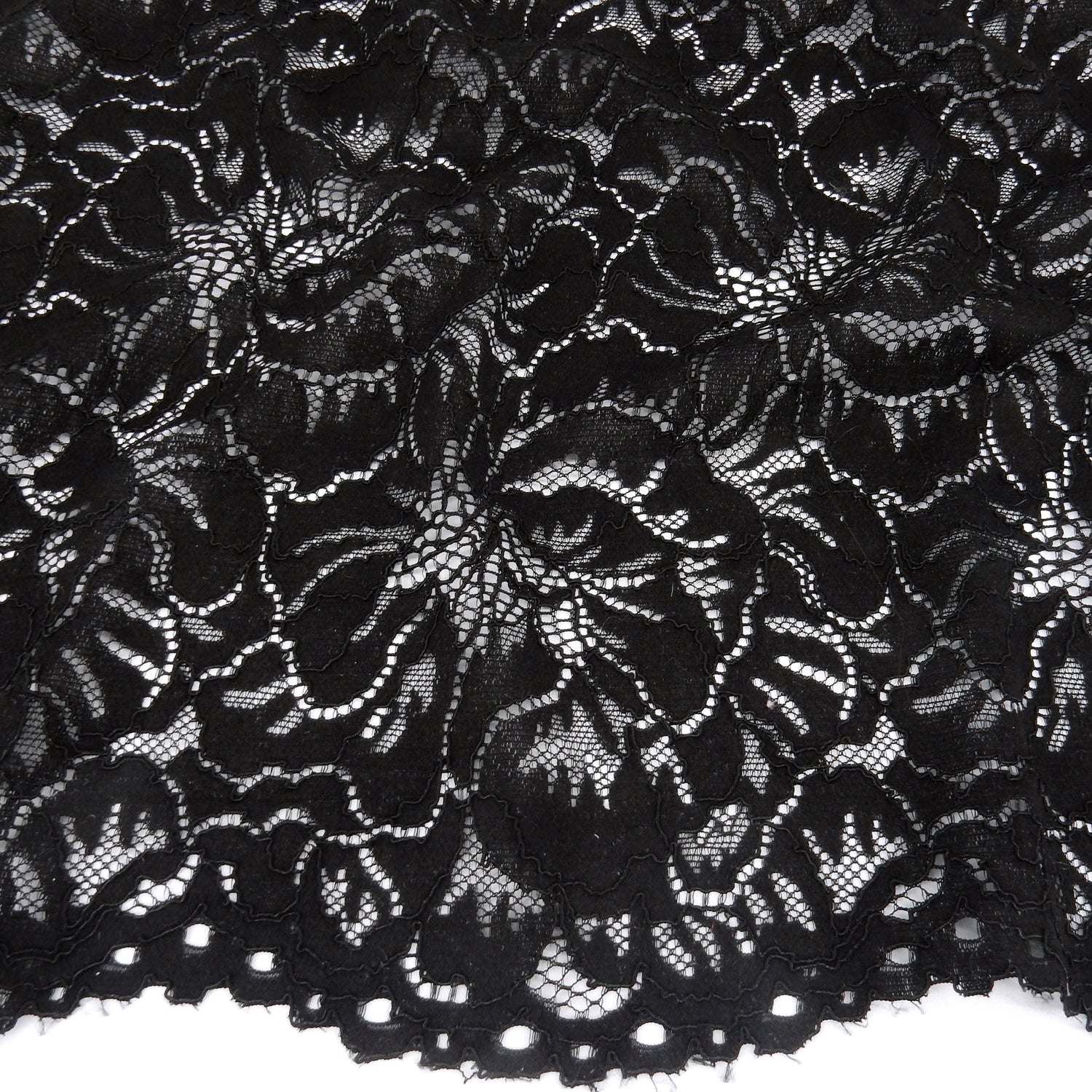 Embroidered Double Sided Border Stretch Lace Fabric 9739 Black