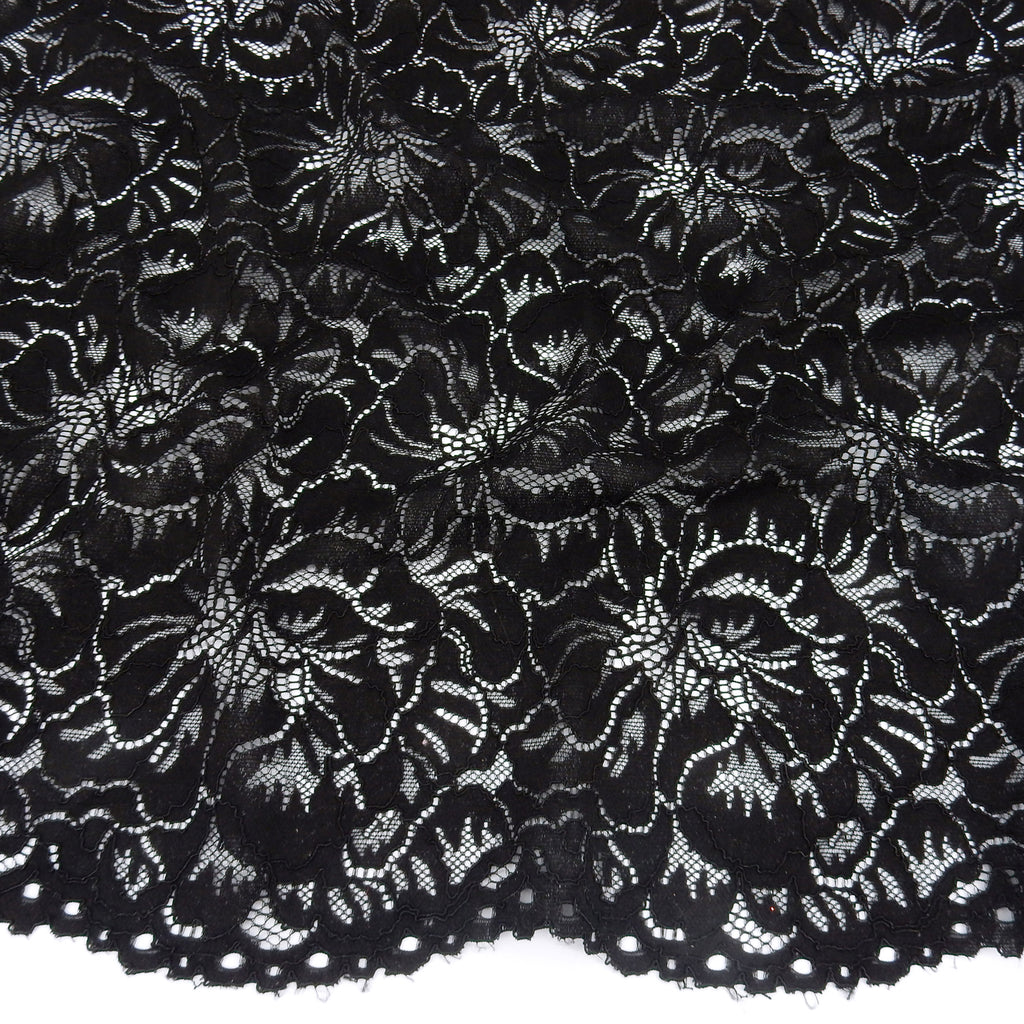 Embroidered Double Sided Border Stretch Lace Fabric 9739 Black