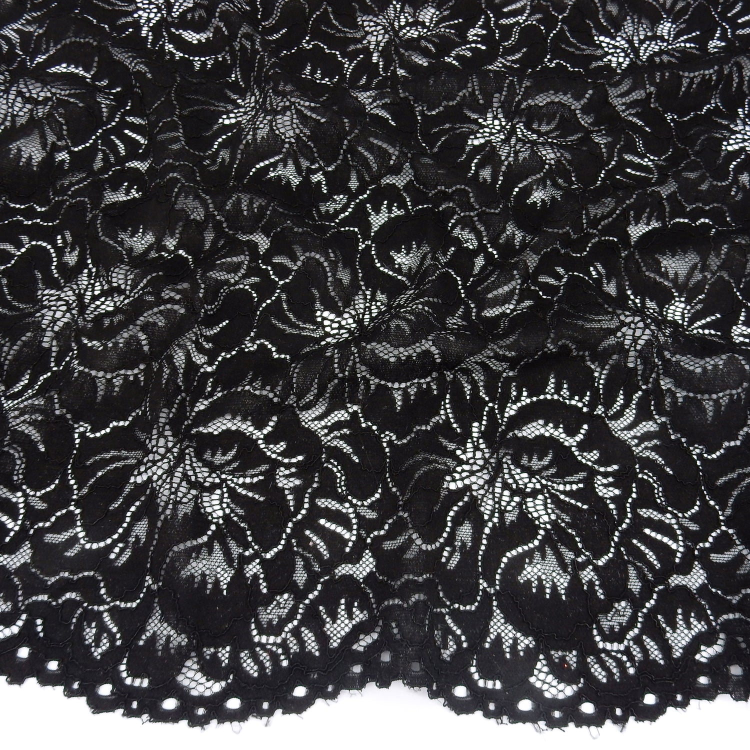 Embroidered Double Sided Border Stretch Lace Fabric 9739 Black