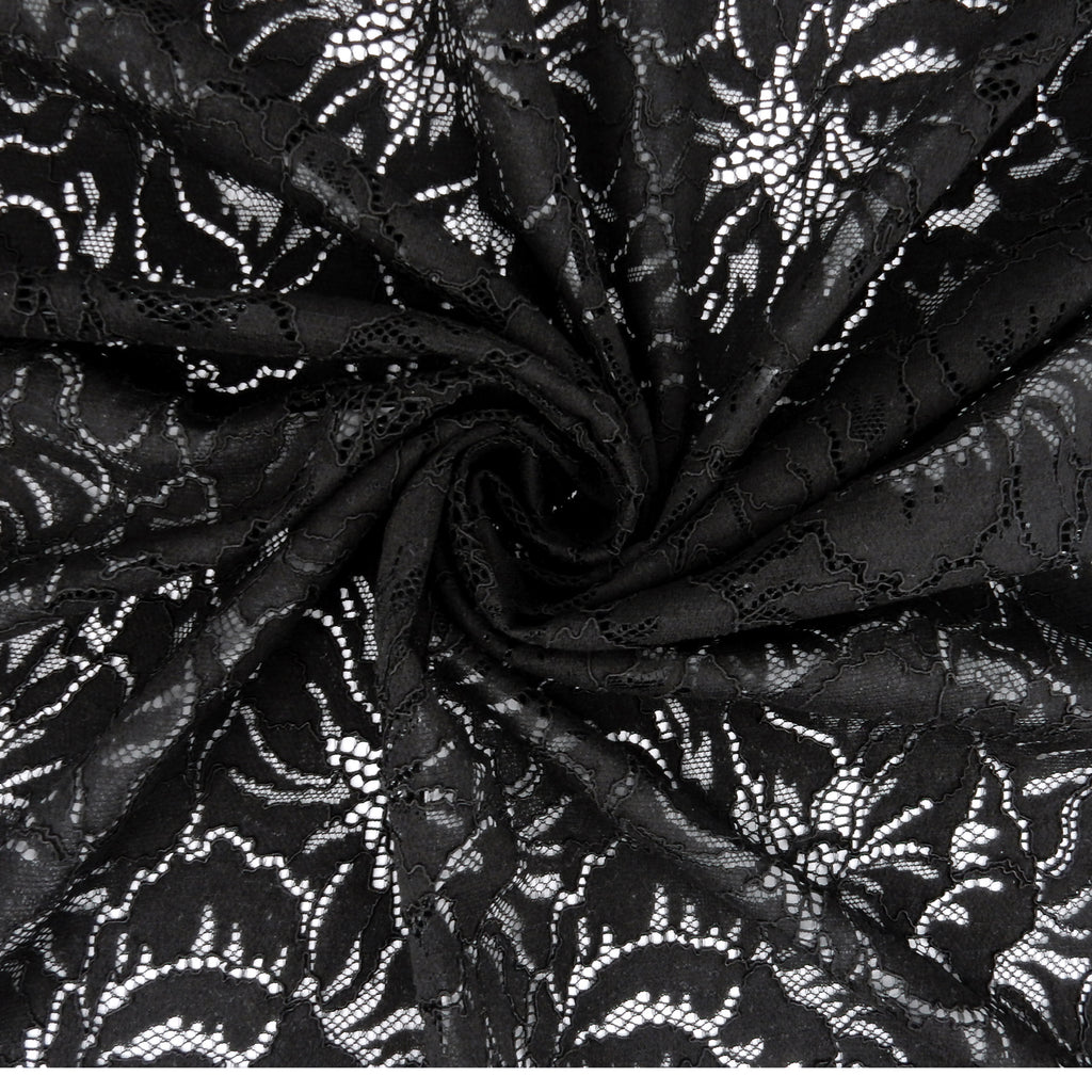 Embroidered Double Sided Border Stretch Lace Fabric 9739 Black