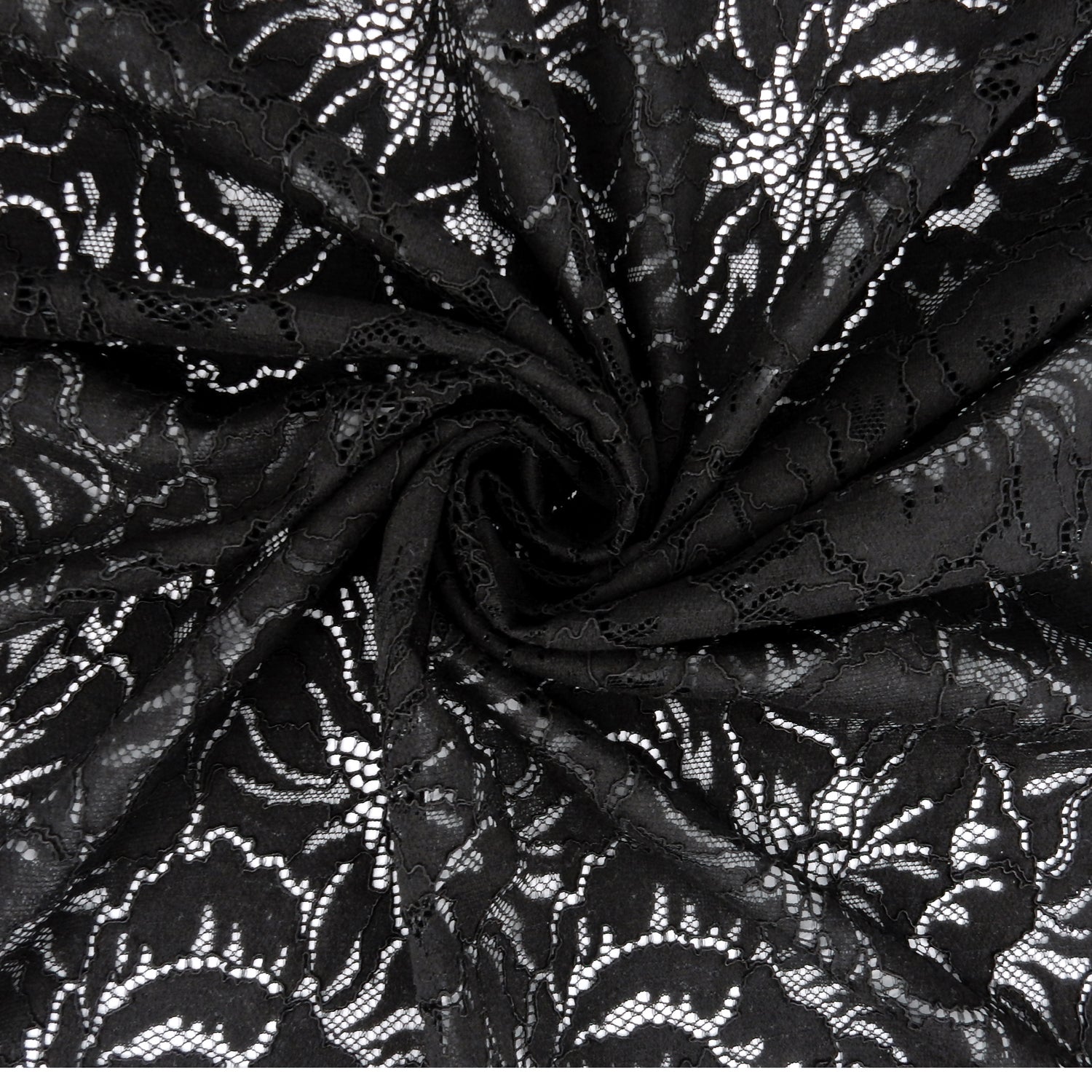 Embroidered Double Sided Border Stretch Lace Fabric 9739 Black