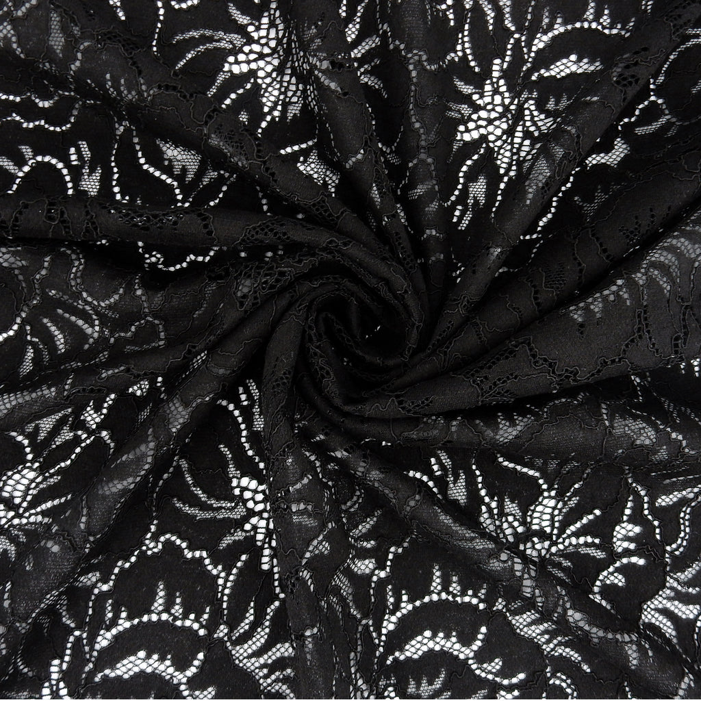 Embroidered Double Sided Border Stretch Lace Fabric 9739 Black
