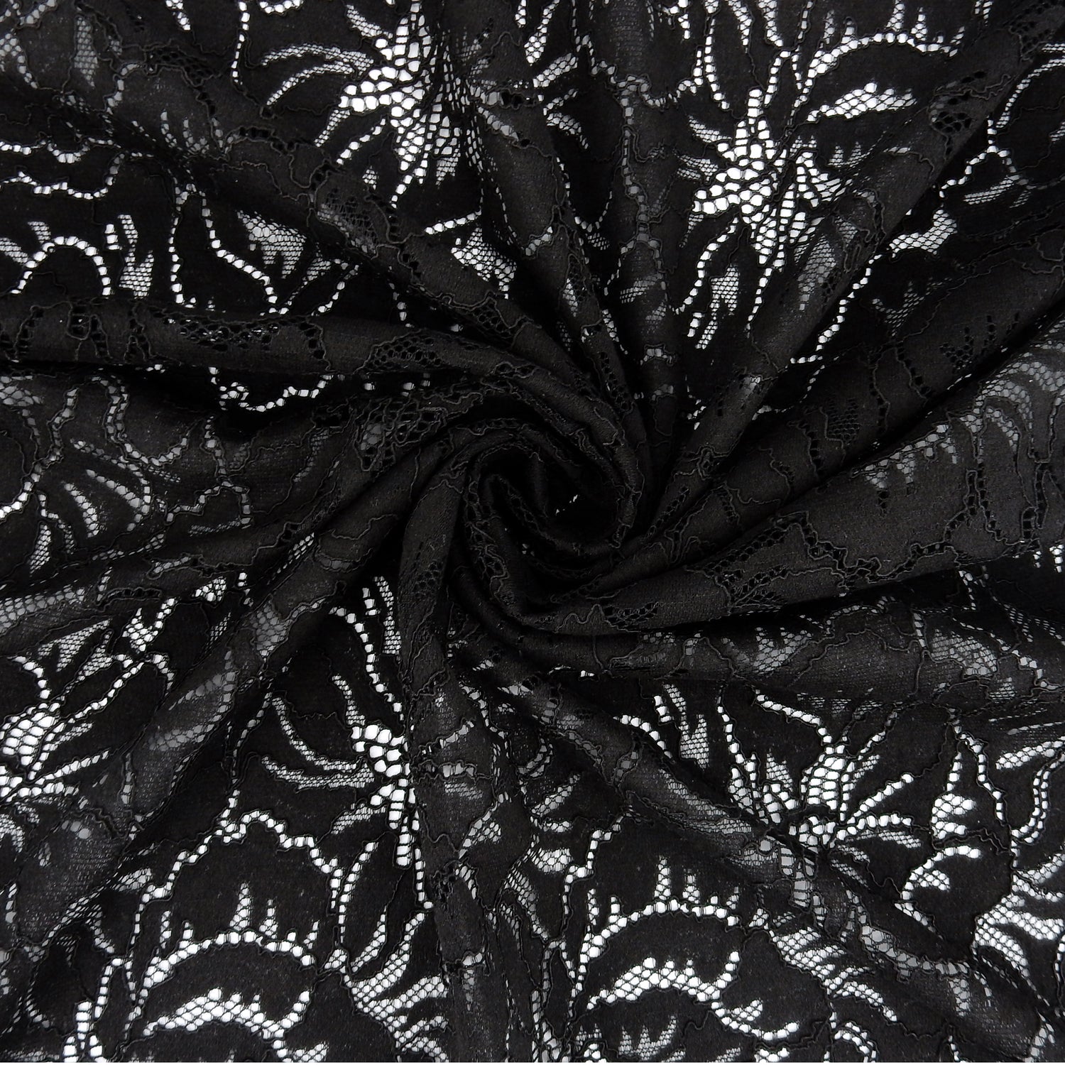 Embroidered Double Sided Border Stretch Lace Fabric 9739 Black