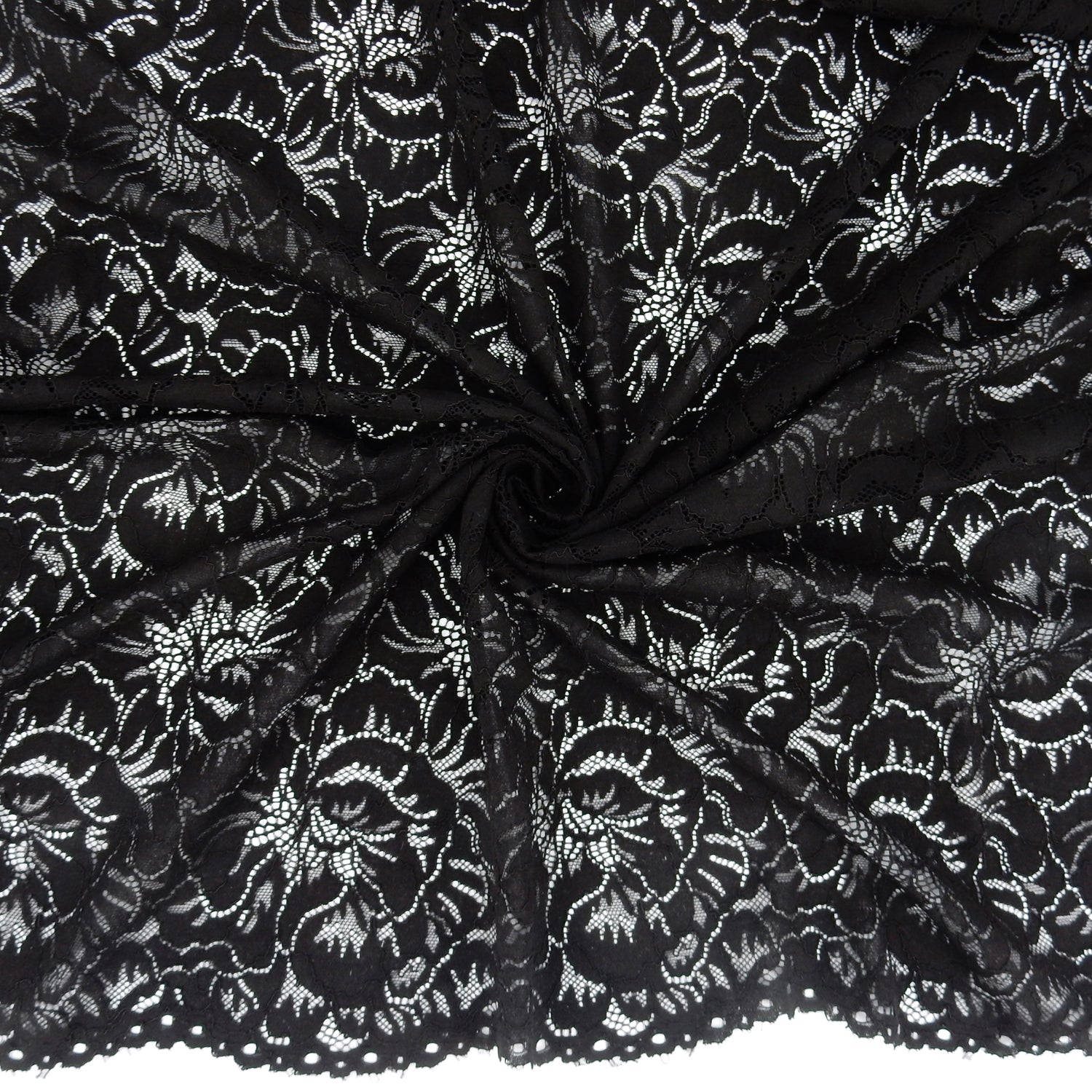 Embroidered Double Sided Border Stretch Lace Fabric 9739 Black
