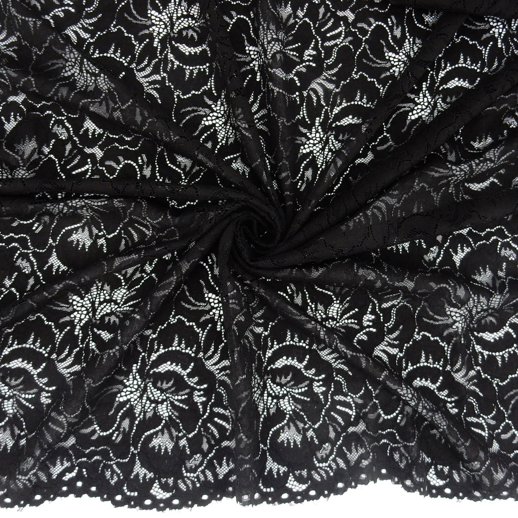 Embroidered Double Sided Border Stretch Lace Fabric 9739 Black