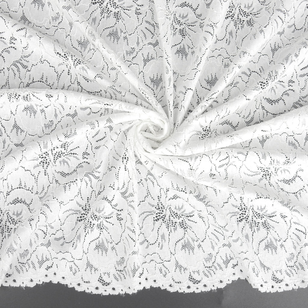 Double Sided Scalloped Border Stretch Lace Fabric 9739 Ivory