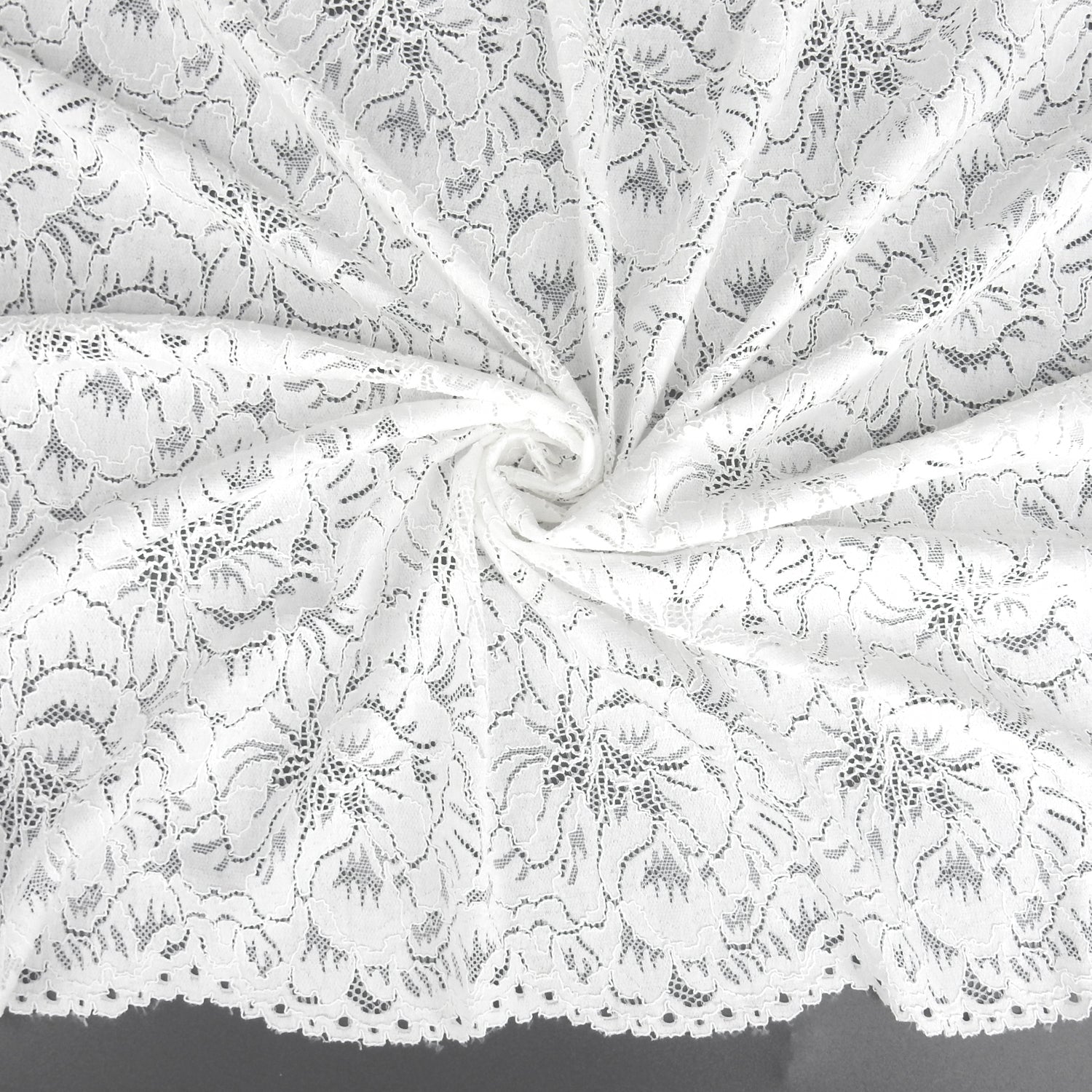 Double Sided Scalloped Border Stretch Klauber Lace Fabric 9739 Ivory