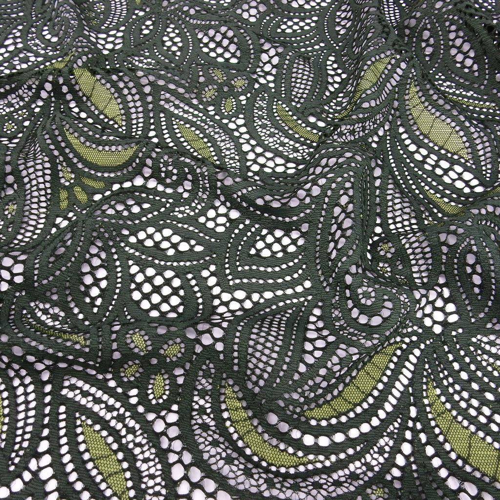 Double Sided Border Stretch Lace Fabric 9772 Deep Forest/Sweet Pea